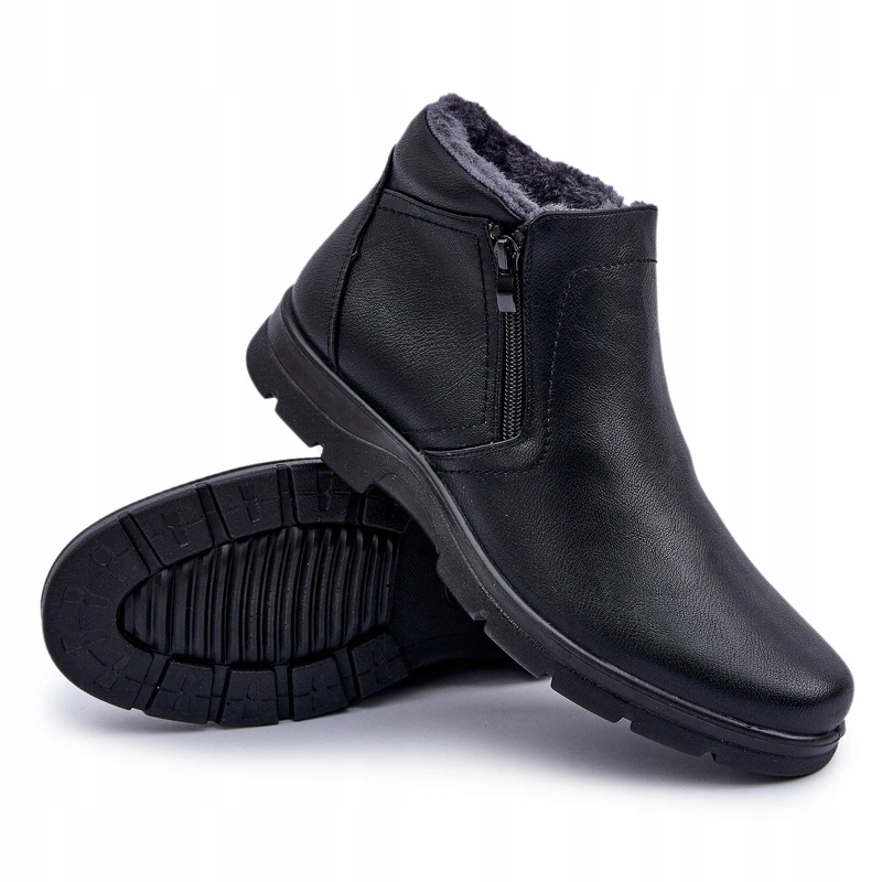 Kotníkové Boty Pánské Nízké Lehké Zateplené Kožešinou Zipy Eko Kůže Černé 40