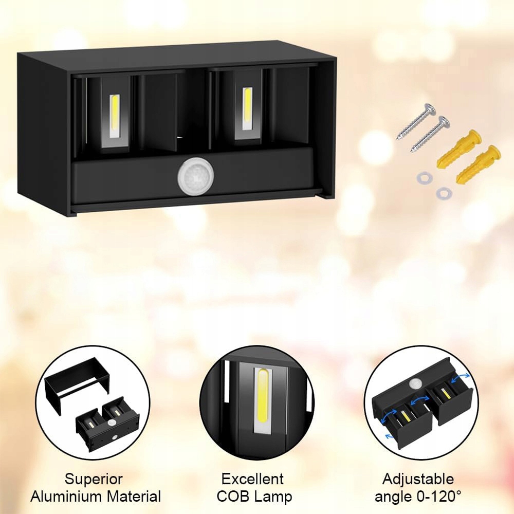 Led Venkovní Nástěnné Svítidlo 20W Senzor Pohybu IP65, Voděodolný Hliníkový Balkon