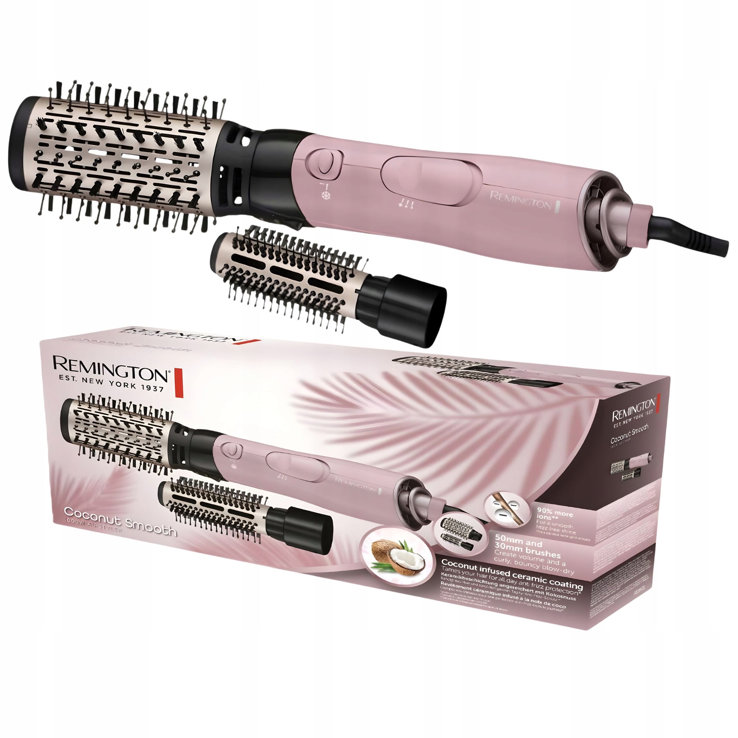 Ręczna Suszarko Lokówka Remington z jonizacją ,odżywkami i kokosem Różowa