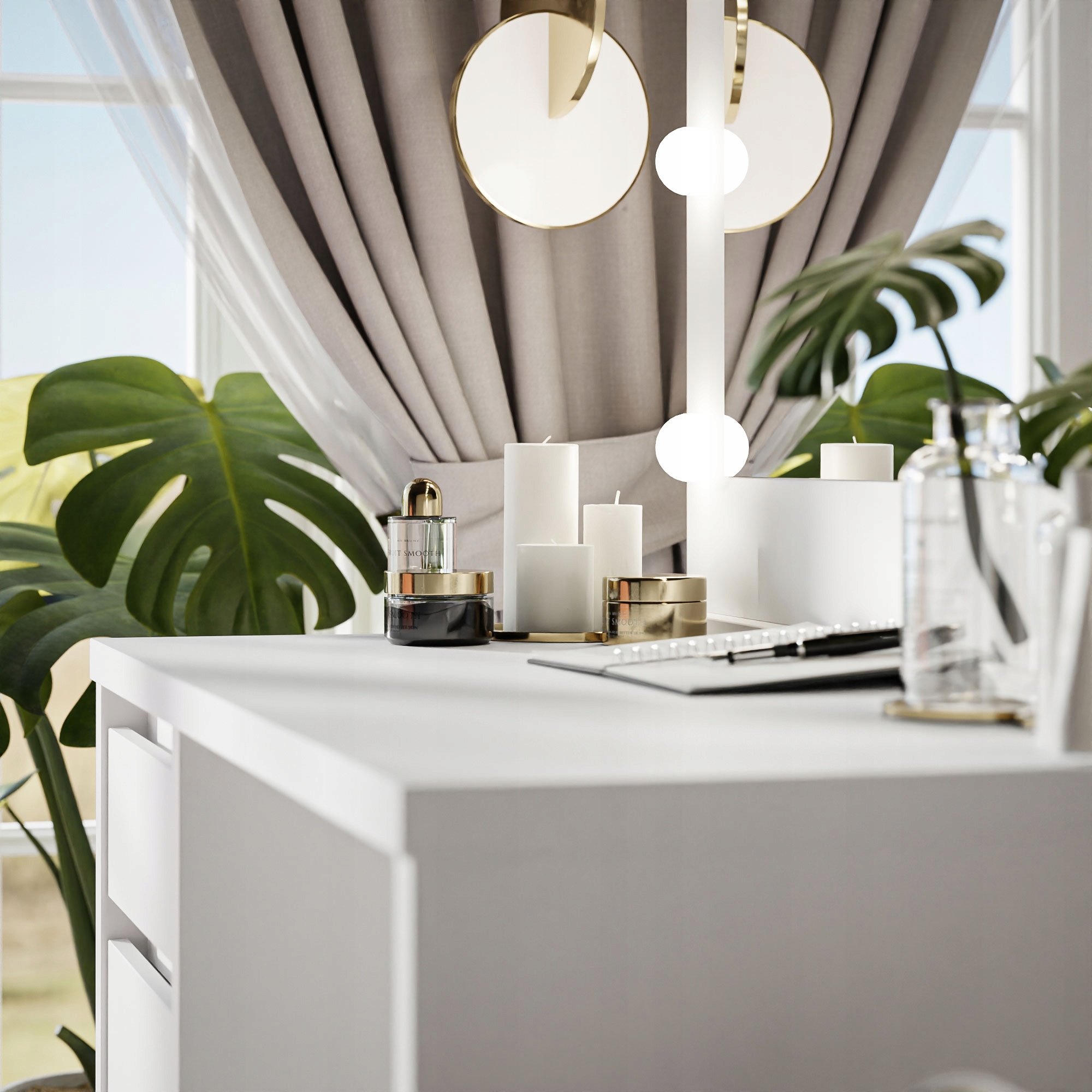 Toaletka kosmetyczna z lustrem GLAMOUR biały mat Wysokość mebla 75 cm