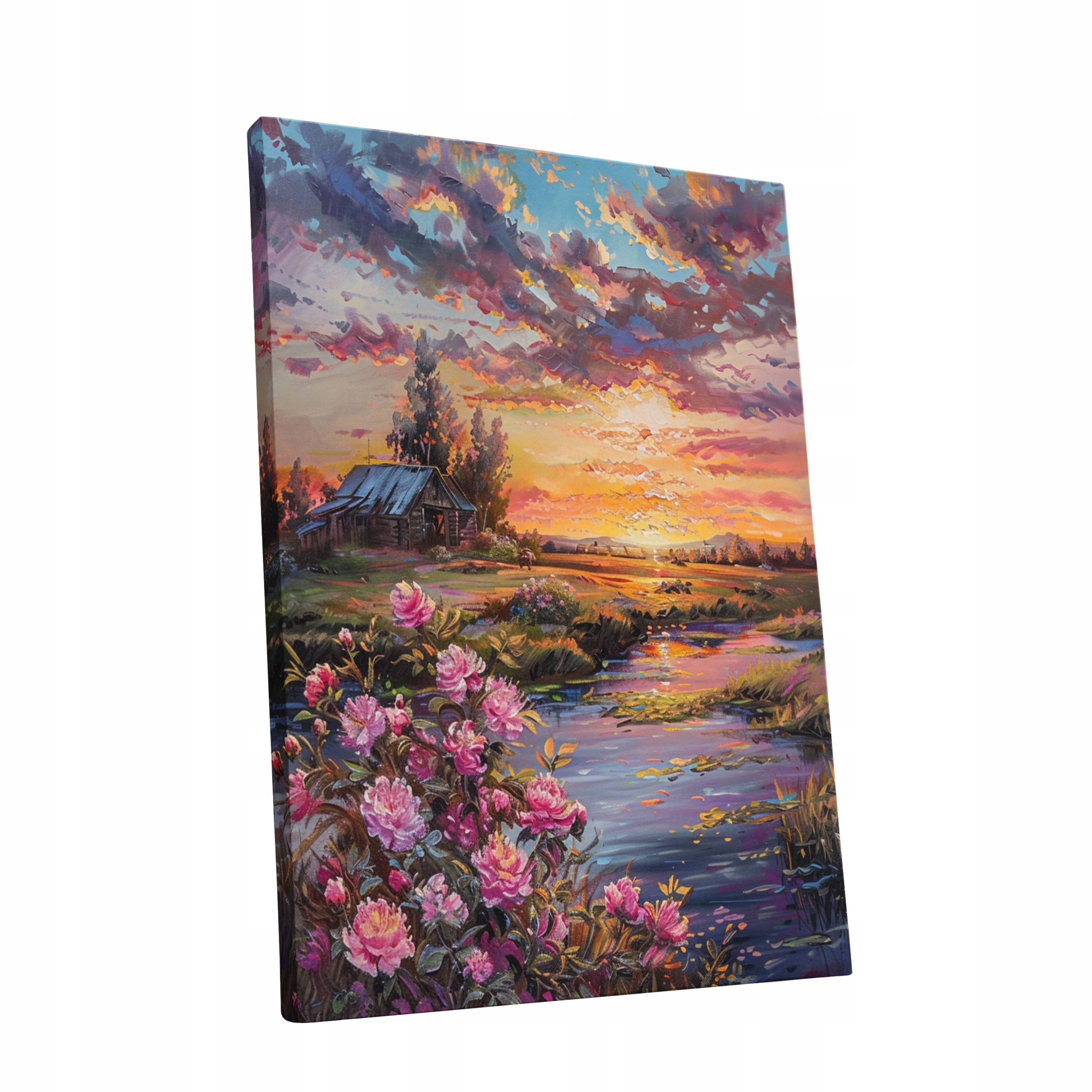 Obraz na plátně Západ Slunce květiny krajina domu obývacího pokoje 90x120