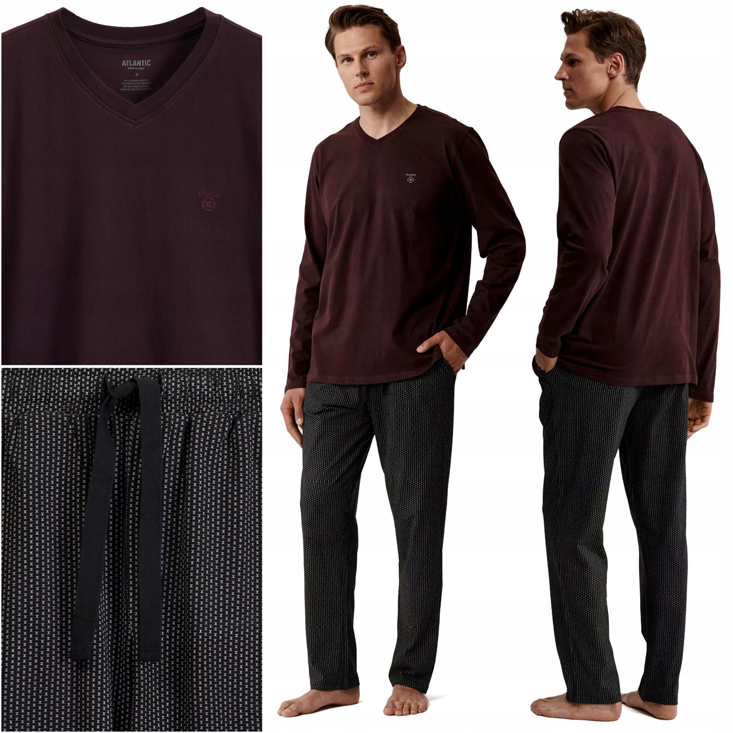 Pánské Pyžamo Atlantic NMP-389 Volný Dlouhý Tepláková Souprava z bavlny XXL