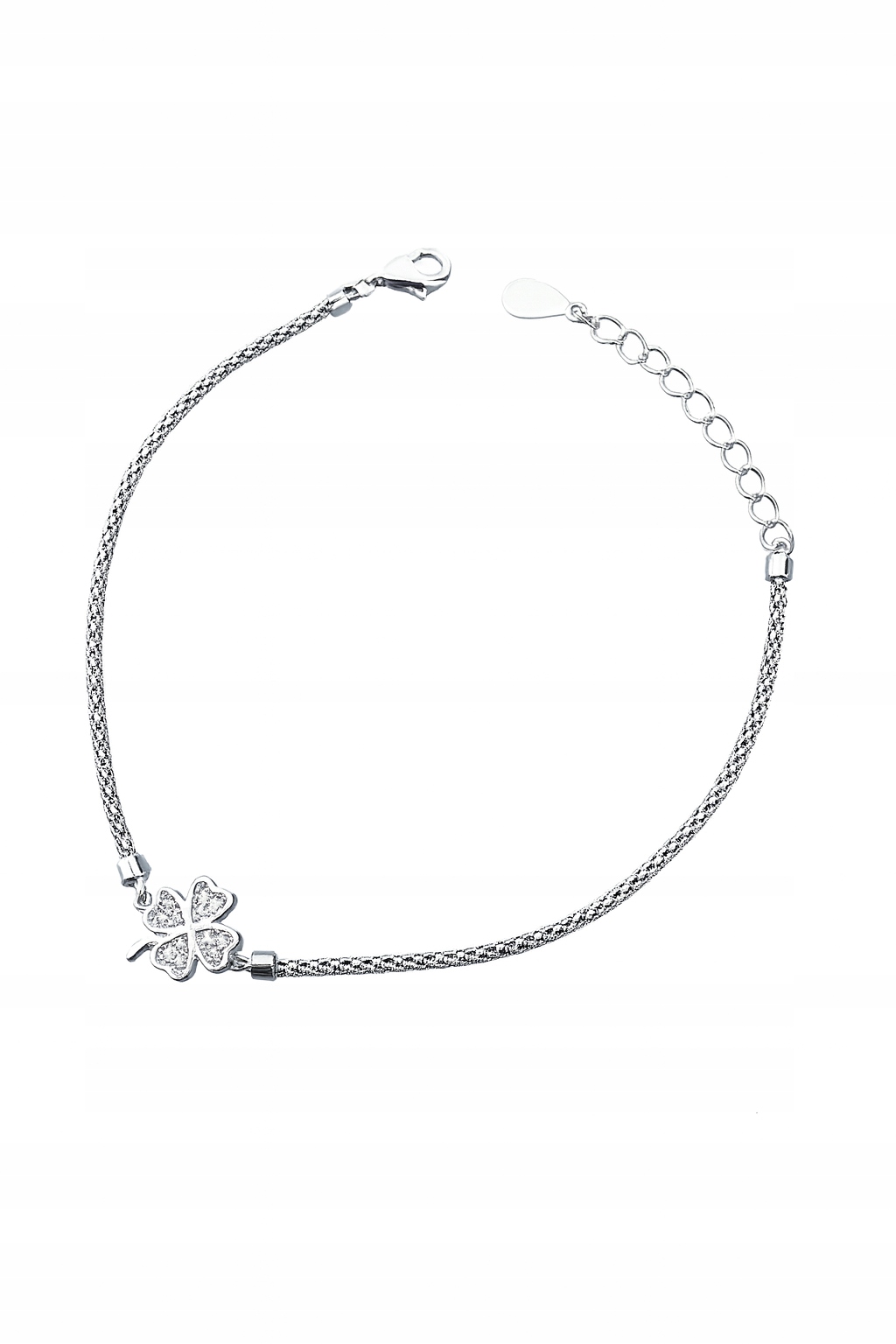 Stříbrný náramek s hadičkou a zirkony čtyřlístek