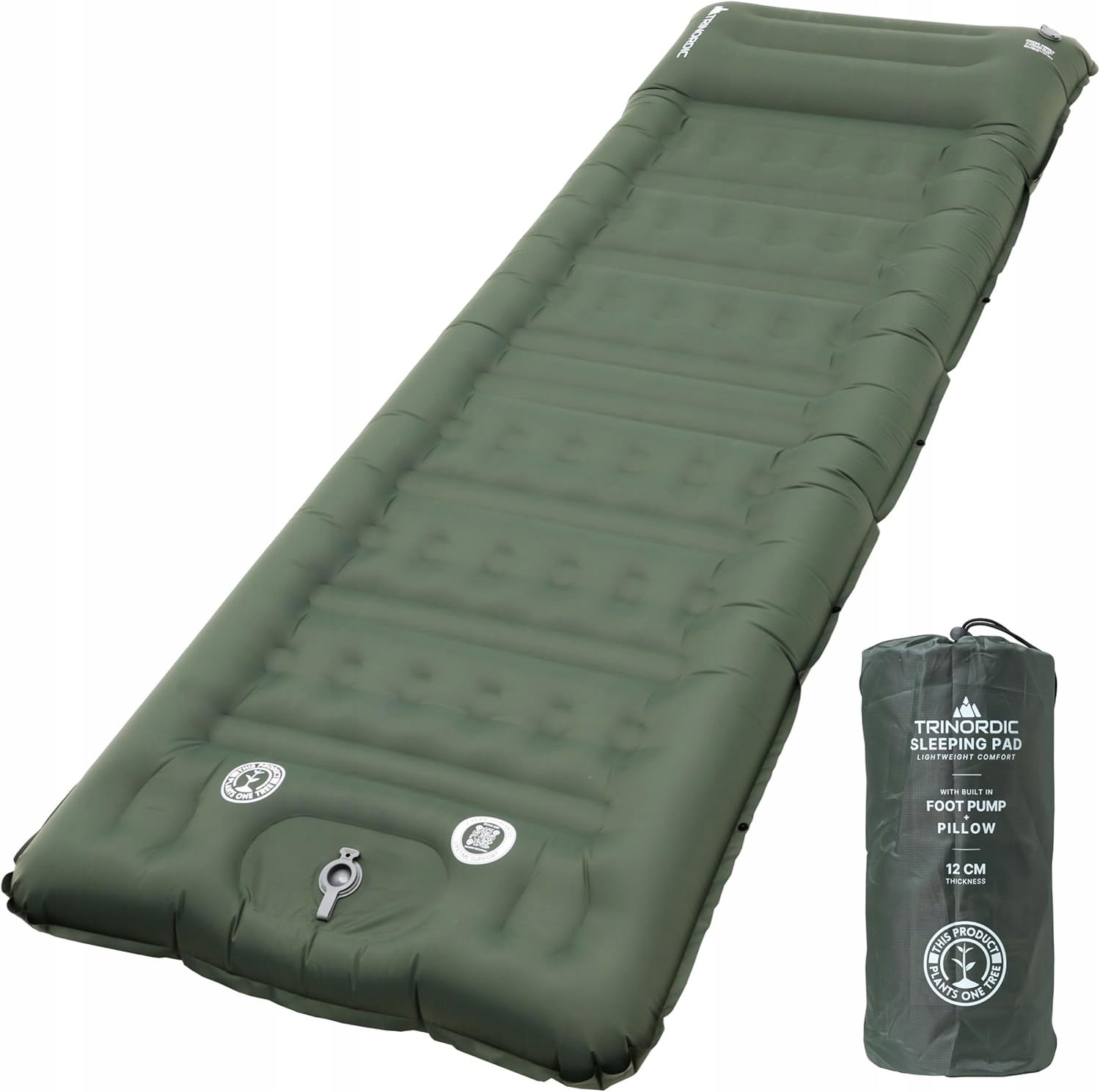 Materac nadmuchiwany kempingowy z pompką nożną i poduszką 197 x 70 x 12 cm