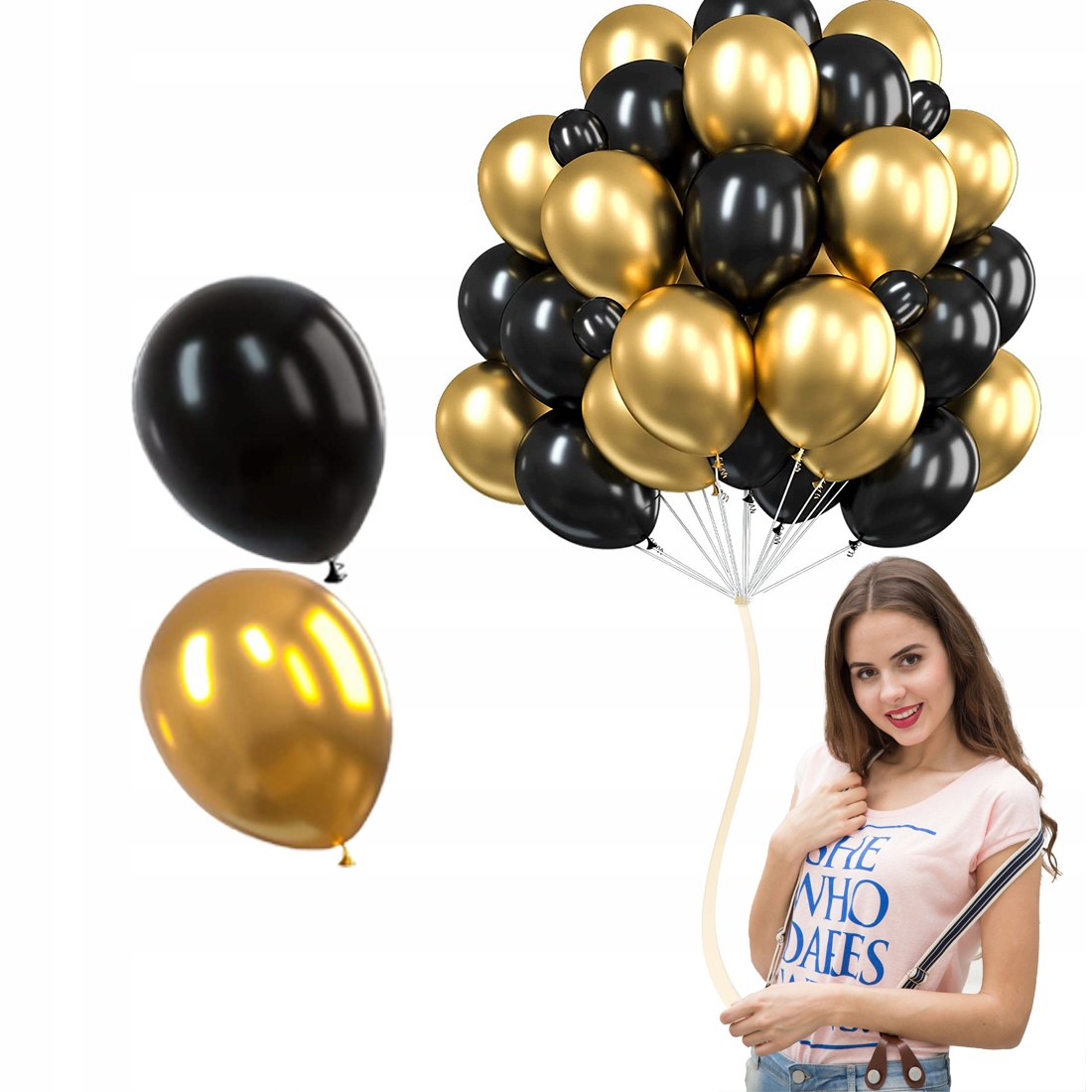 

Złote Czarne Balony 60szt Ślub Wesele Urodziny Bal