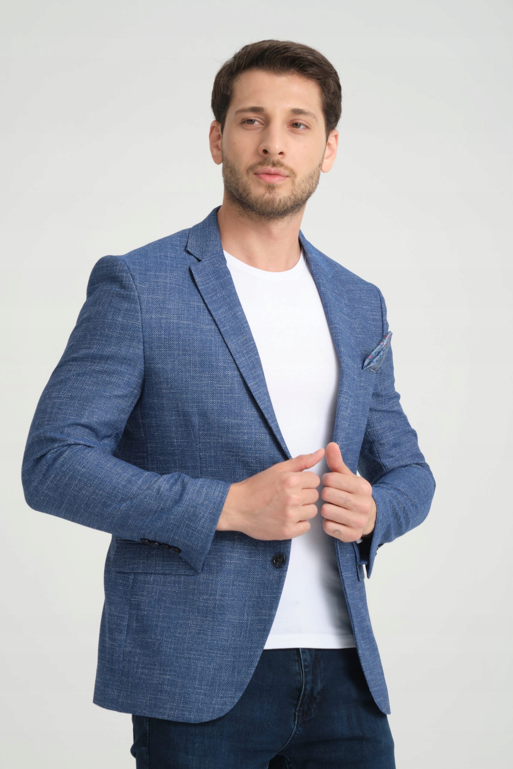 Marynarka męska niebieska melanżowa wizytowa turecka casual 58