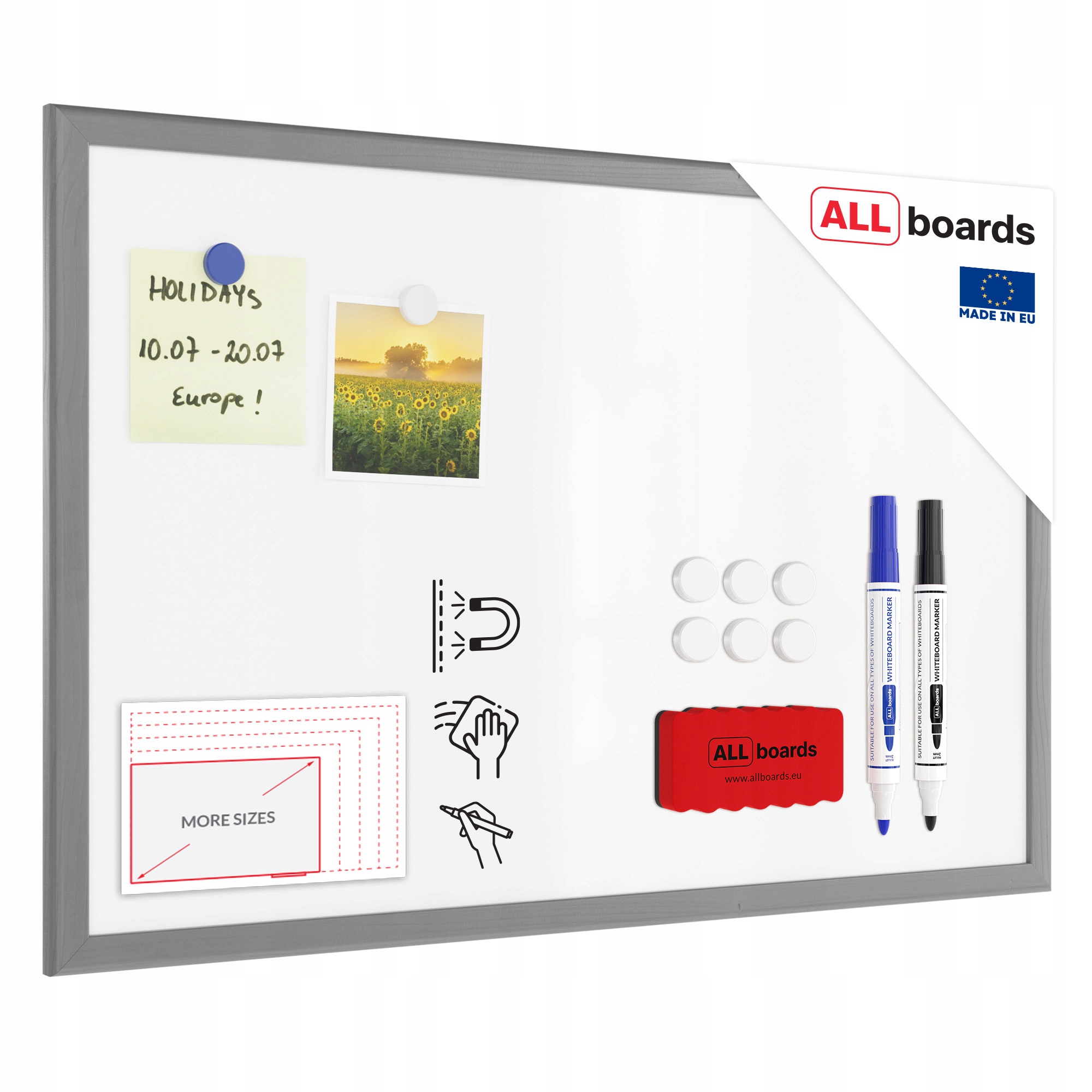 Tablica magnetyczna biała suchościeralna 60x40cm w srebrnej ramie