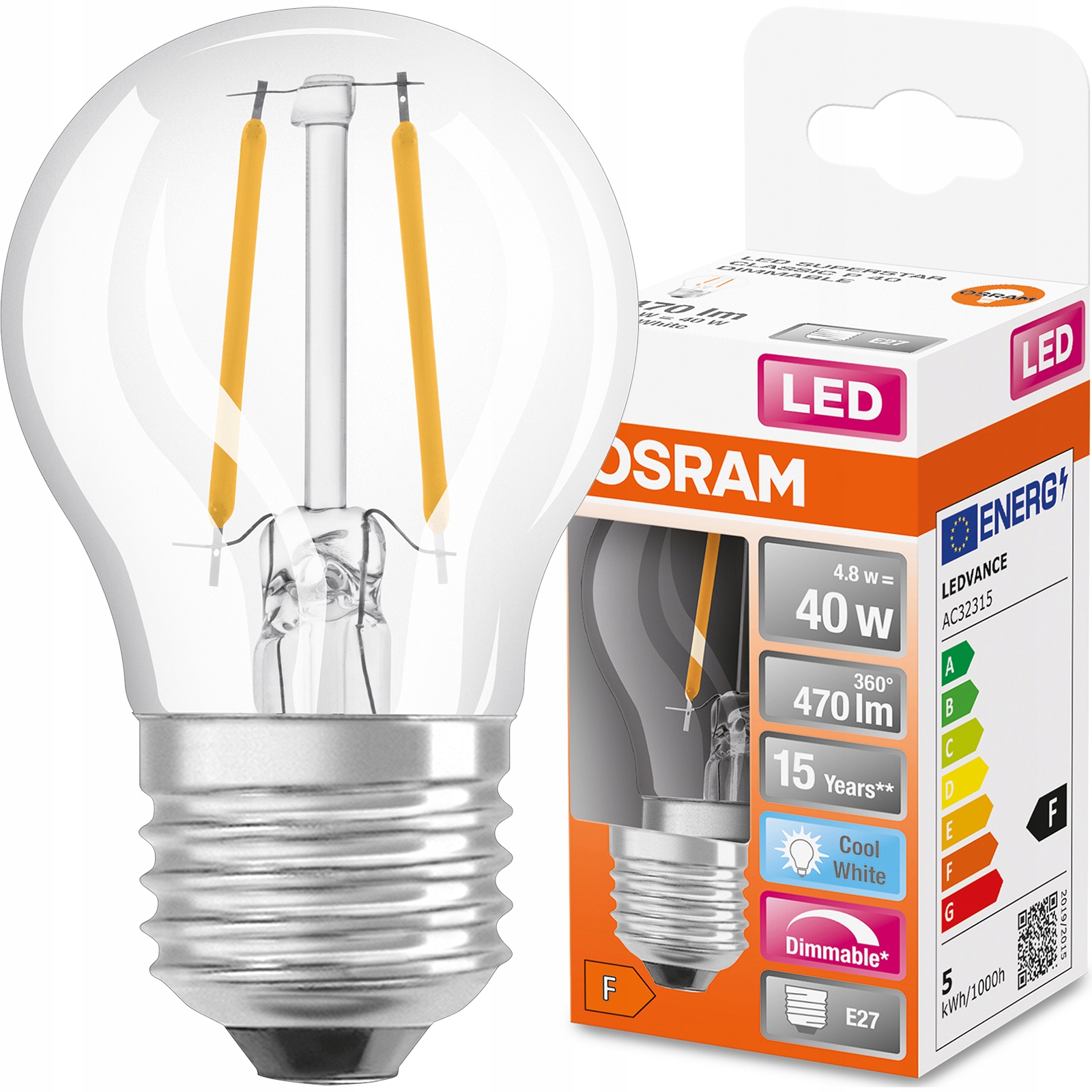 Żarówka LED E27 4,8W = 40W 4000K ŚCIEMNIALNA OSRAM