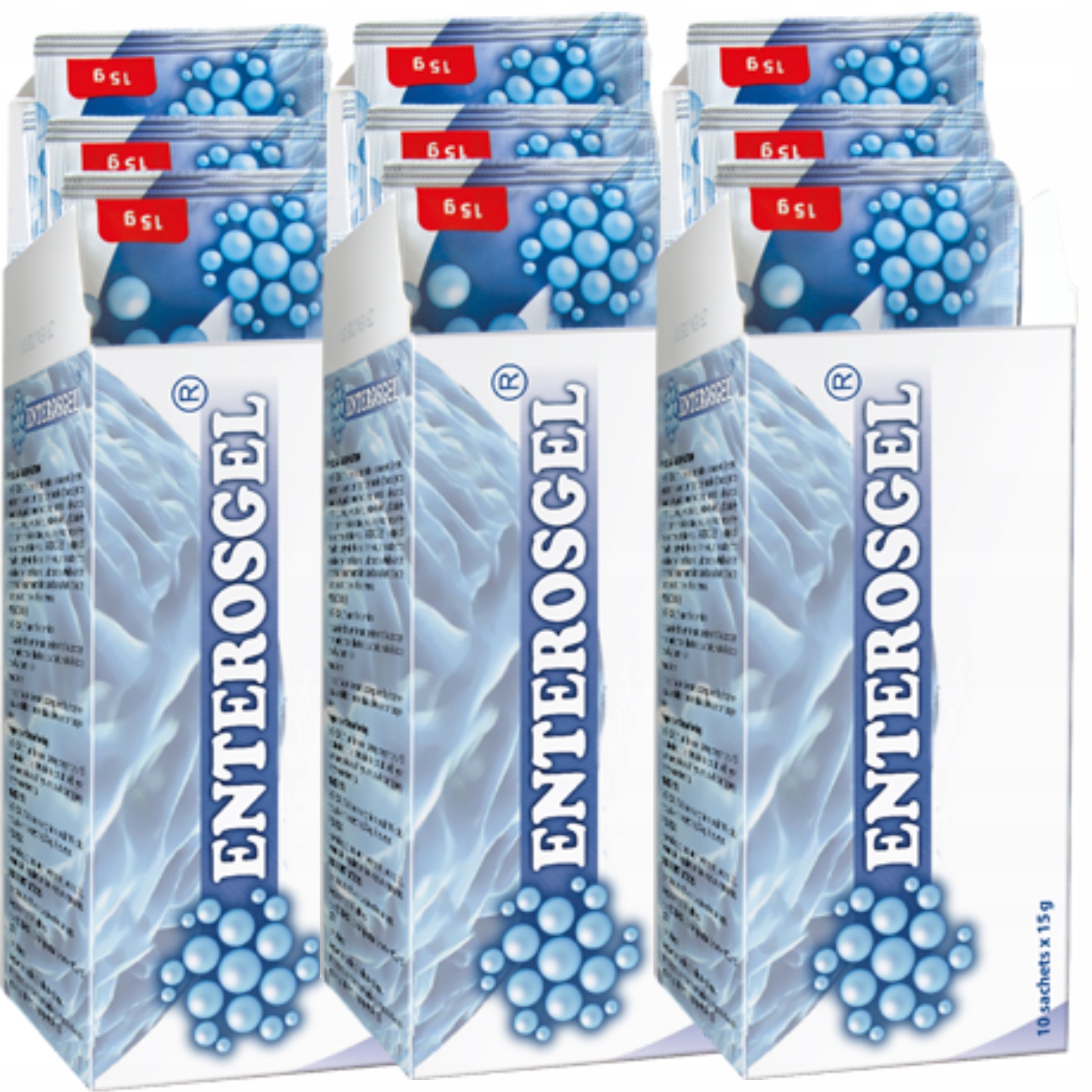 Enterosgel saszetki 10 x 15g Wiąże Toksyny Biegunka Ibs