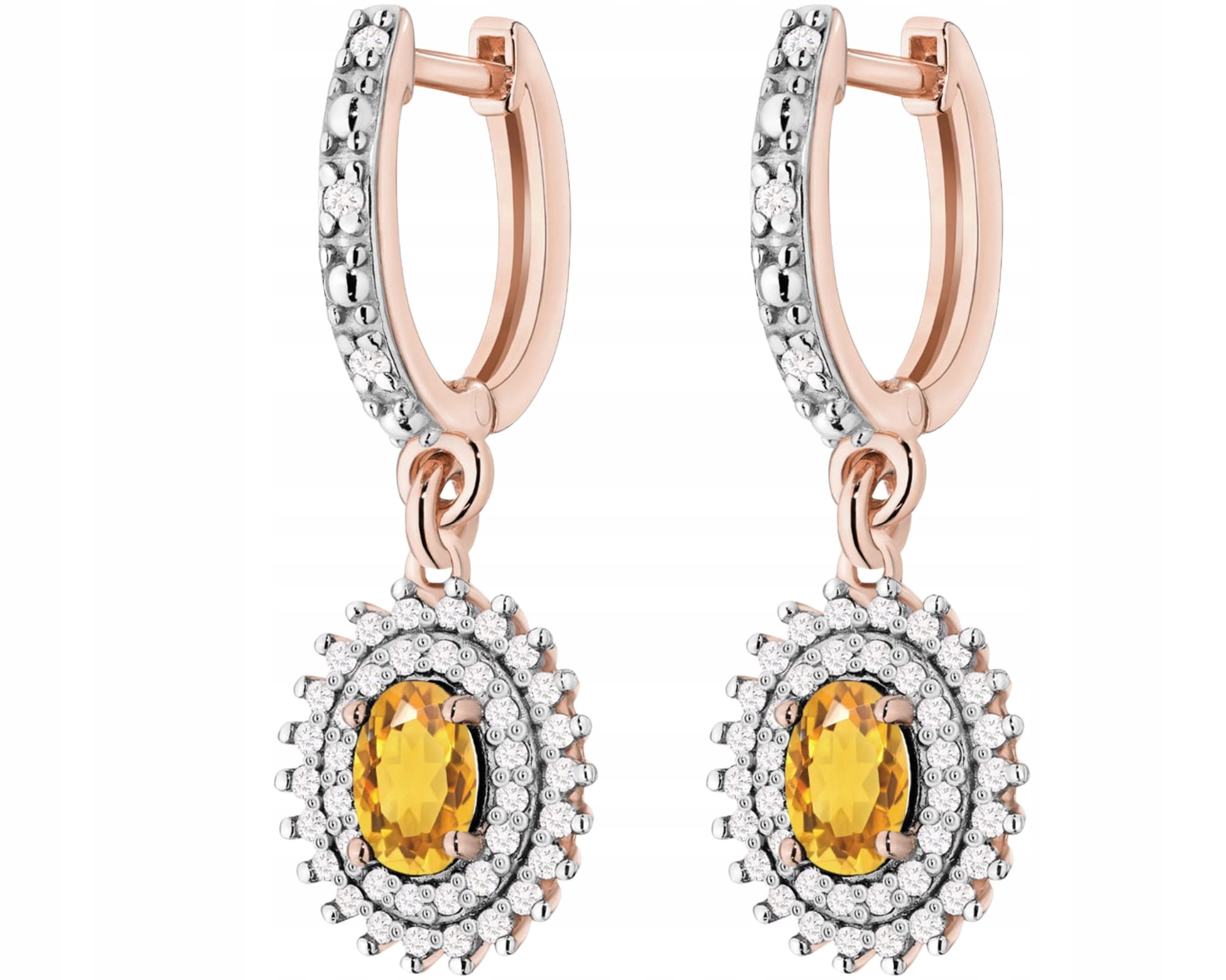 Růžové Zlato Náušnice S Citronem A Diamanty, Brilianty, Anglické
