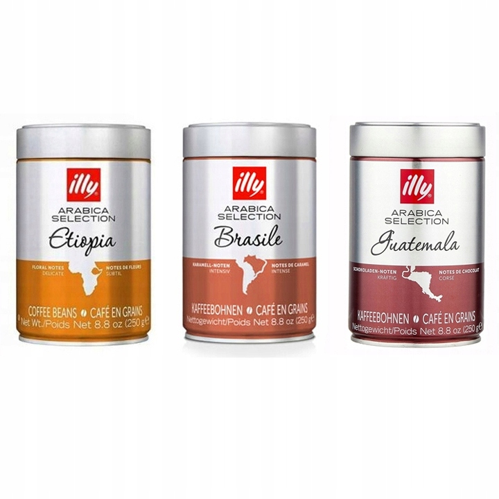 Kawa ziarnista illy Etiopia 1 x 250 g Brasile 1 x 250 g Guatemala 1 x 250 g