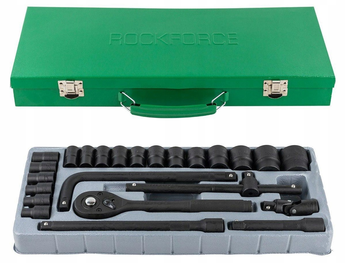 ZESTAW NARZĘDZI KLUCZE GRZECHOTKA NASADOWE NASADKI 1/2'' CR-V 24 ELEMENTY Marka Rockforce