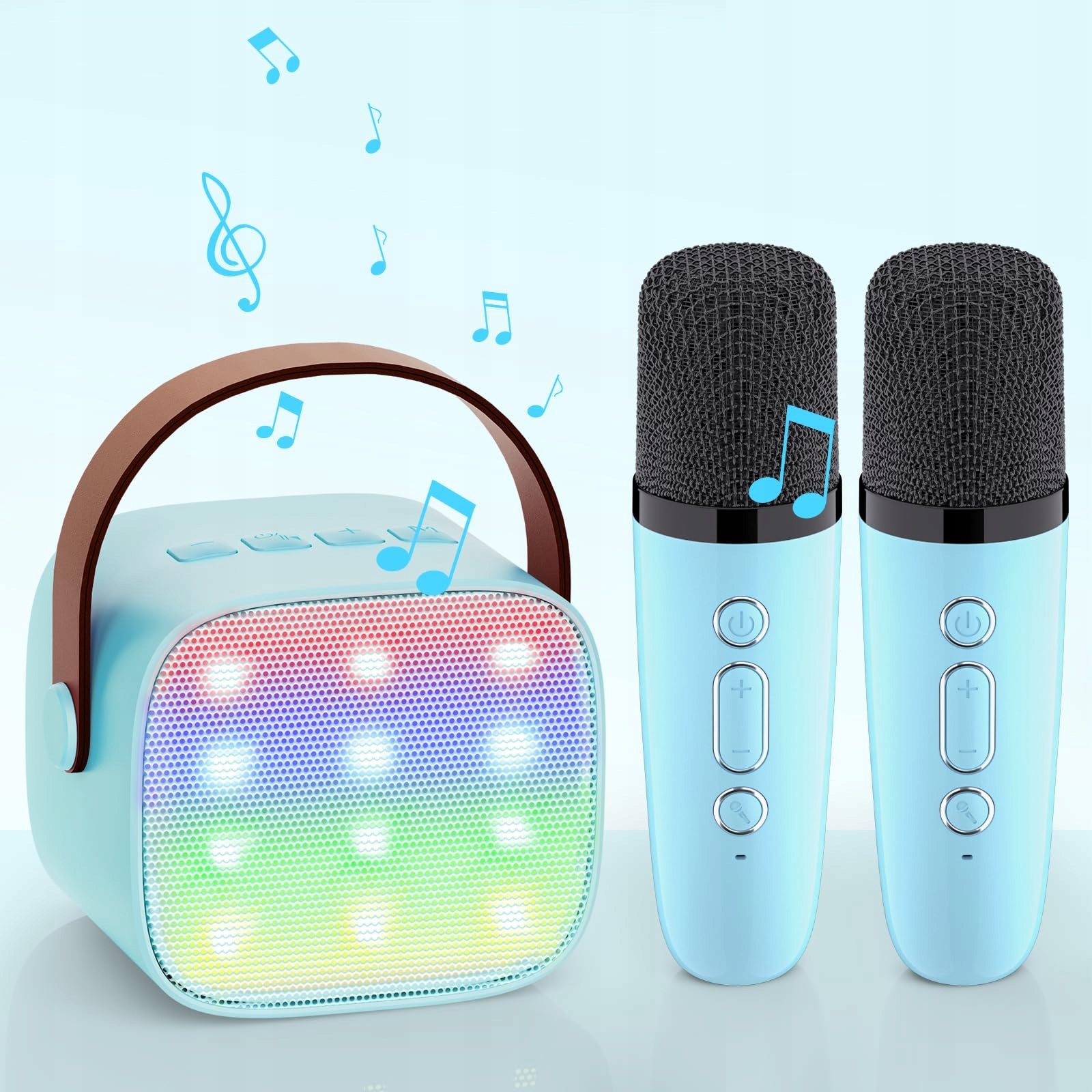 WOWSTAR Przenośna Maszyna Karaoke Bluetooth z Mikrofonami i LED Niebieska — miniatura 9