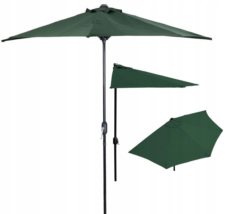 PARASOL OGRODOWY DUŻY SKŁADANY PÓŁ-PARASOL ŚCIENNY NA TARAS 2,7M ZIELONY