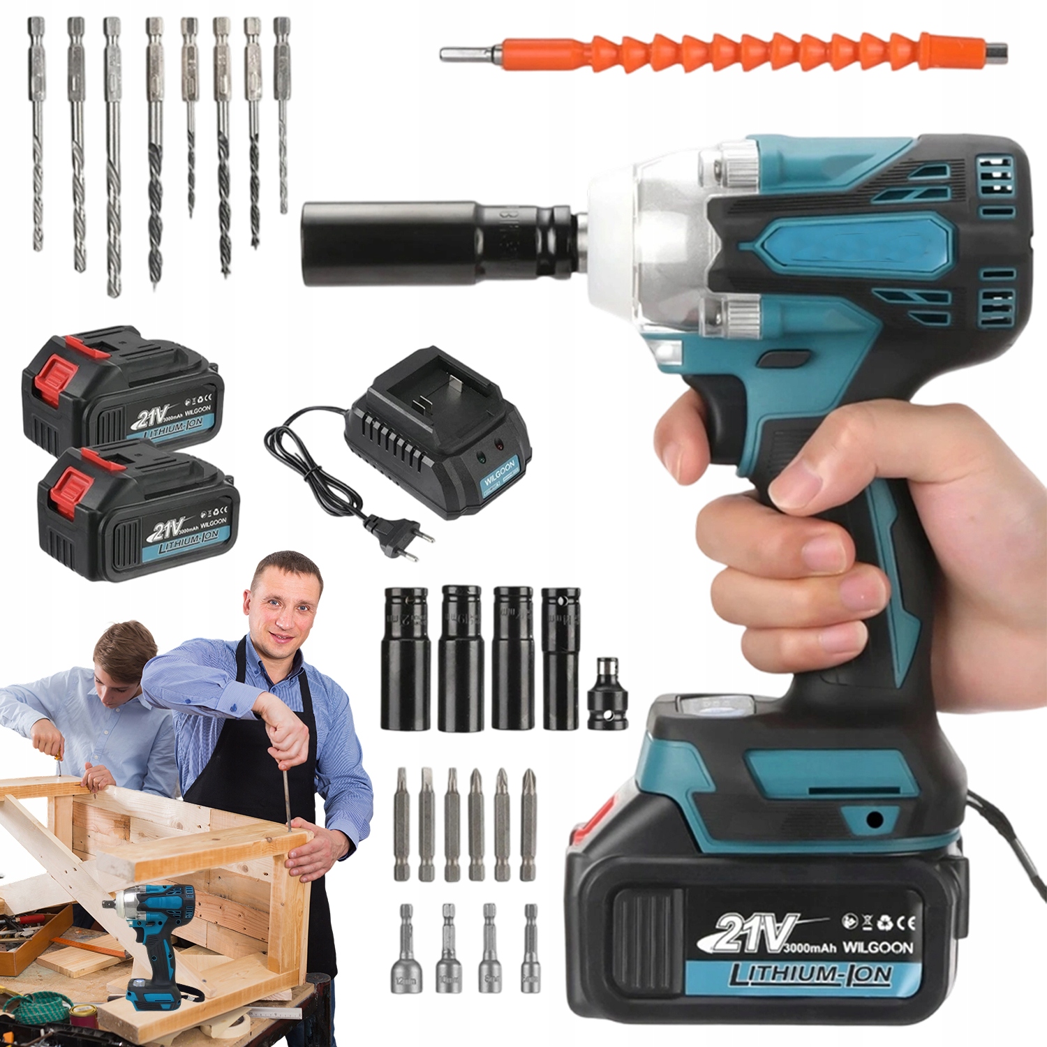 Elektrický Rázový Klíč 320Nm Akumulátorový Bezkartáčový Kol 21V 3.0AH