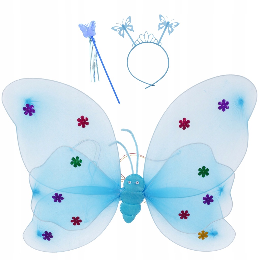 Strój motyl motylek skrzydła wróżka led kostium niebieski Marka bez marki
