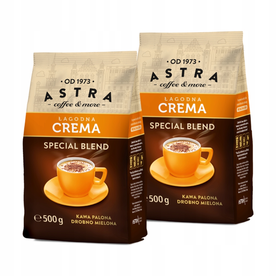 Kawa ASTRA Łagodna CREMA DROBNO MIELONA 500G x2