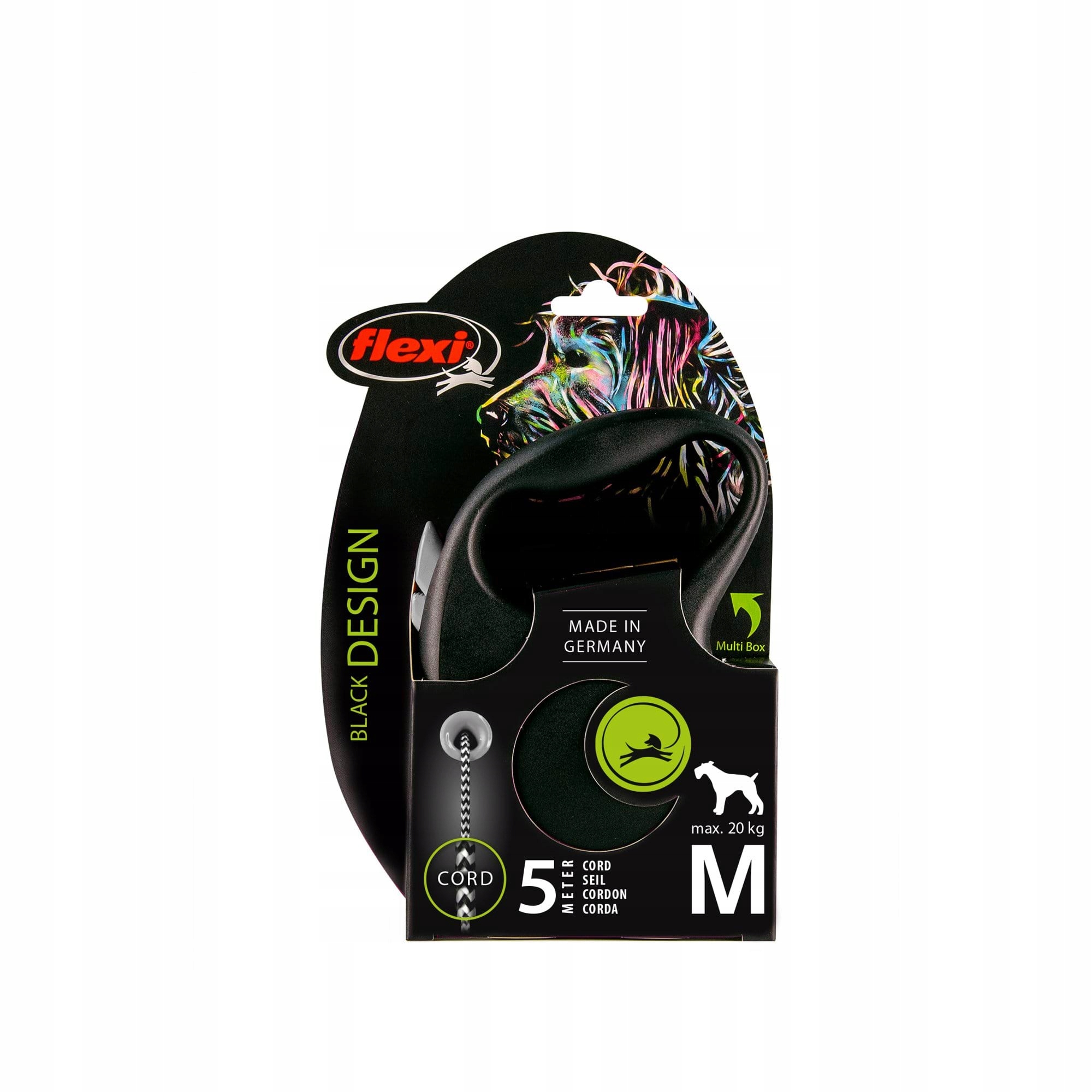 Levně Vodítko pro psa Flexi Black Design, lanko, stříbrné, vel. M, 5 m, 20 kg