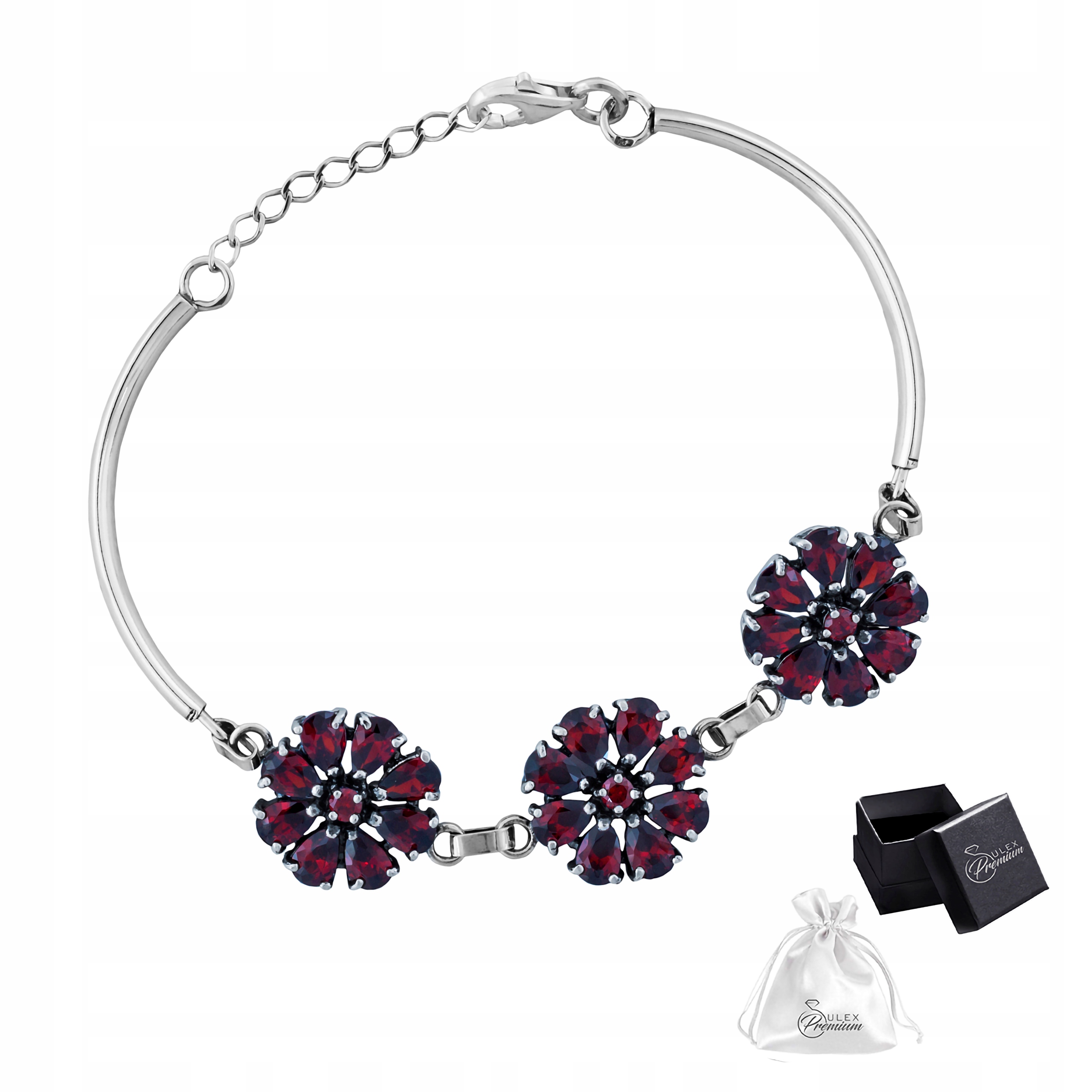 Oxidovaný náramek stříbro ryzost 925 Elegantní květy s granátovými zirkony