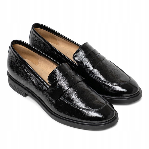 Brilu Polskie Skórzane Wsuwane Półbuty Damskie Melanie Czarne Lakier 40