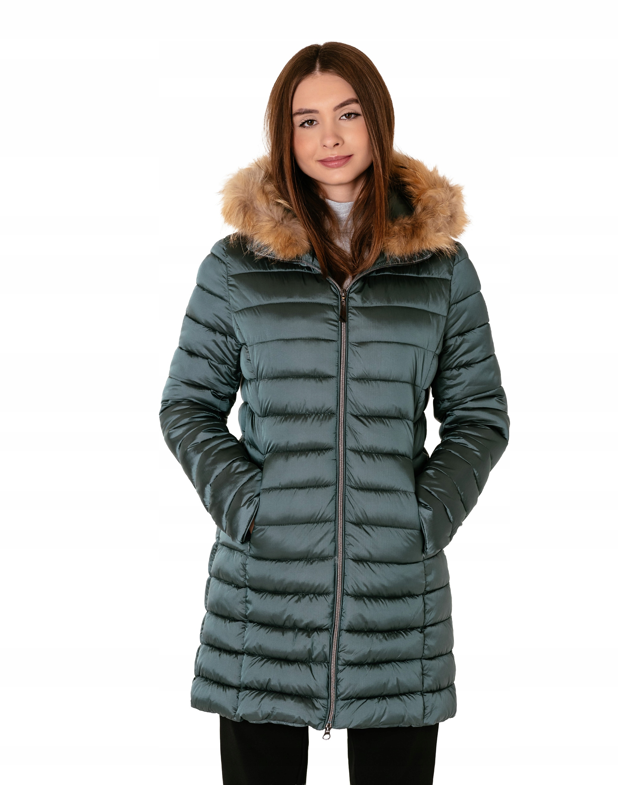 Teplá a zateplená dlouhá dámská péřová bunda pro zimu 1322-03 52