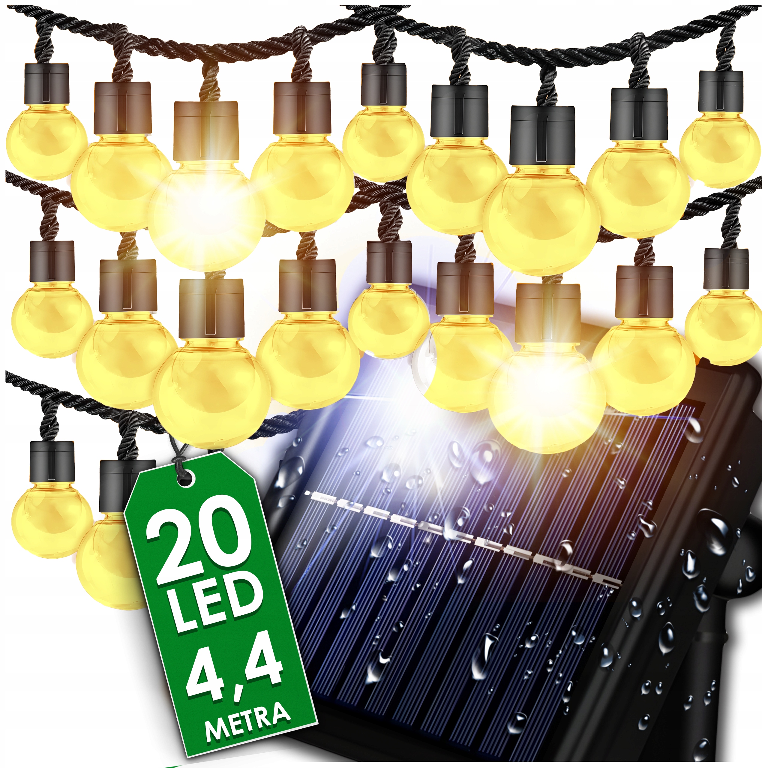 GIRLANDA SOLARNA OGRODOWA ŚWIETLNA XXL 20 ŻARÓWEK NA BALKON KULKI ŁAŃCUCH