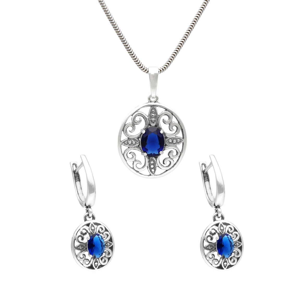 Komplet s modrou zirkonií stříbro