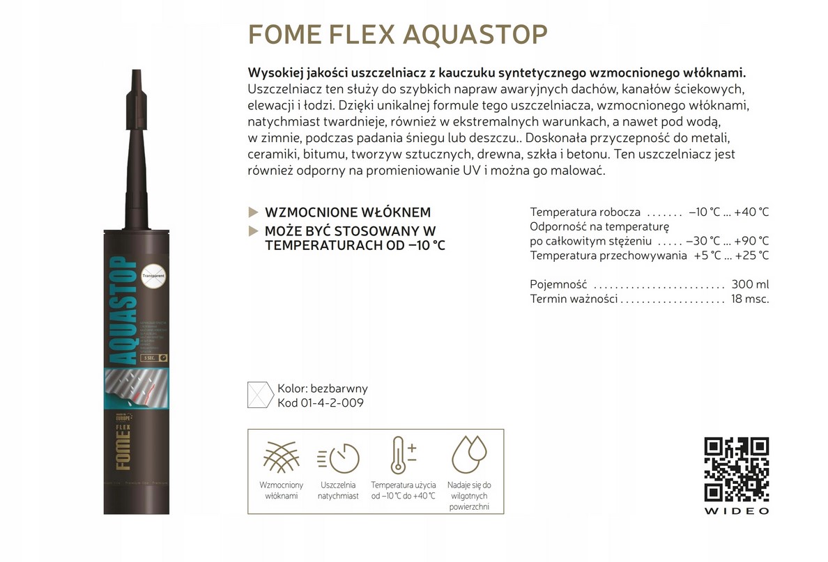 Uszczelniacz dekarski kauczukowy z włóknami 300ml AQUASTOP Fome Flex EAN (GTIN) 4779027539386