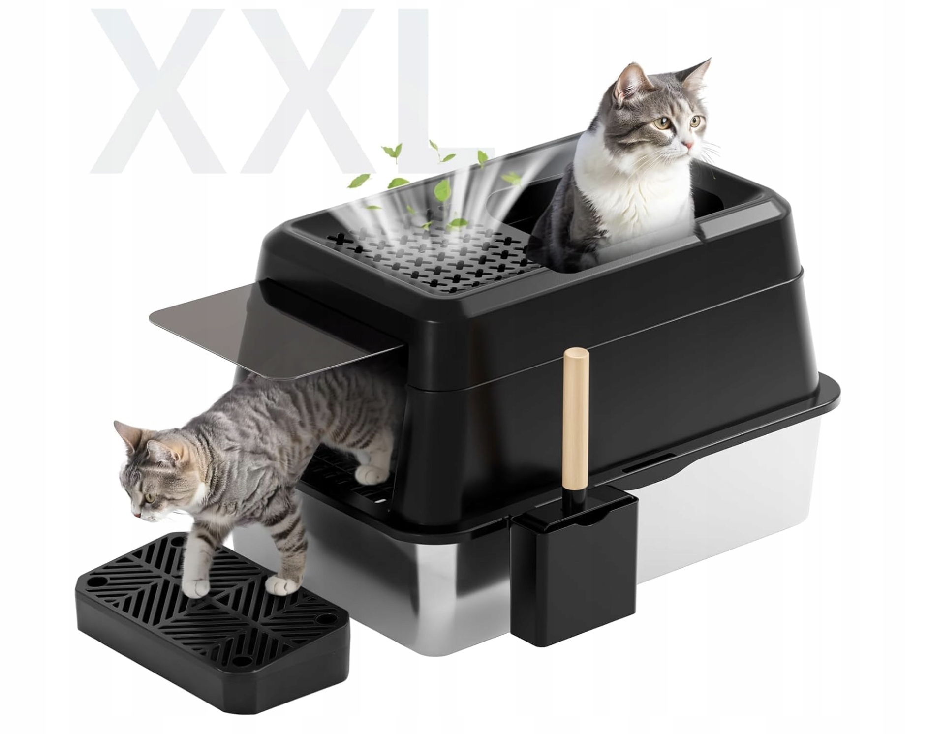 Levně Kočičí Toaleta Ocelová XXL 26L Fretonba Uzavřená Protizápachová Vzduchotěsná Černá