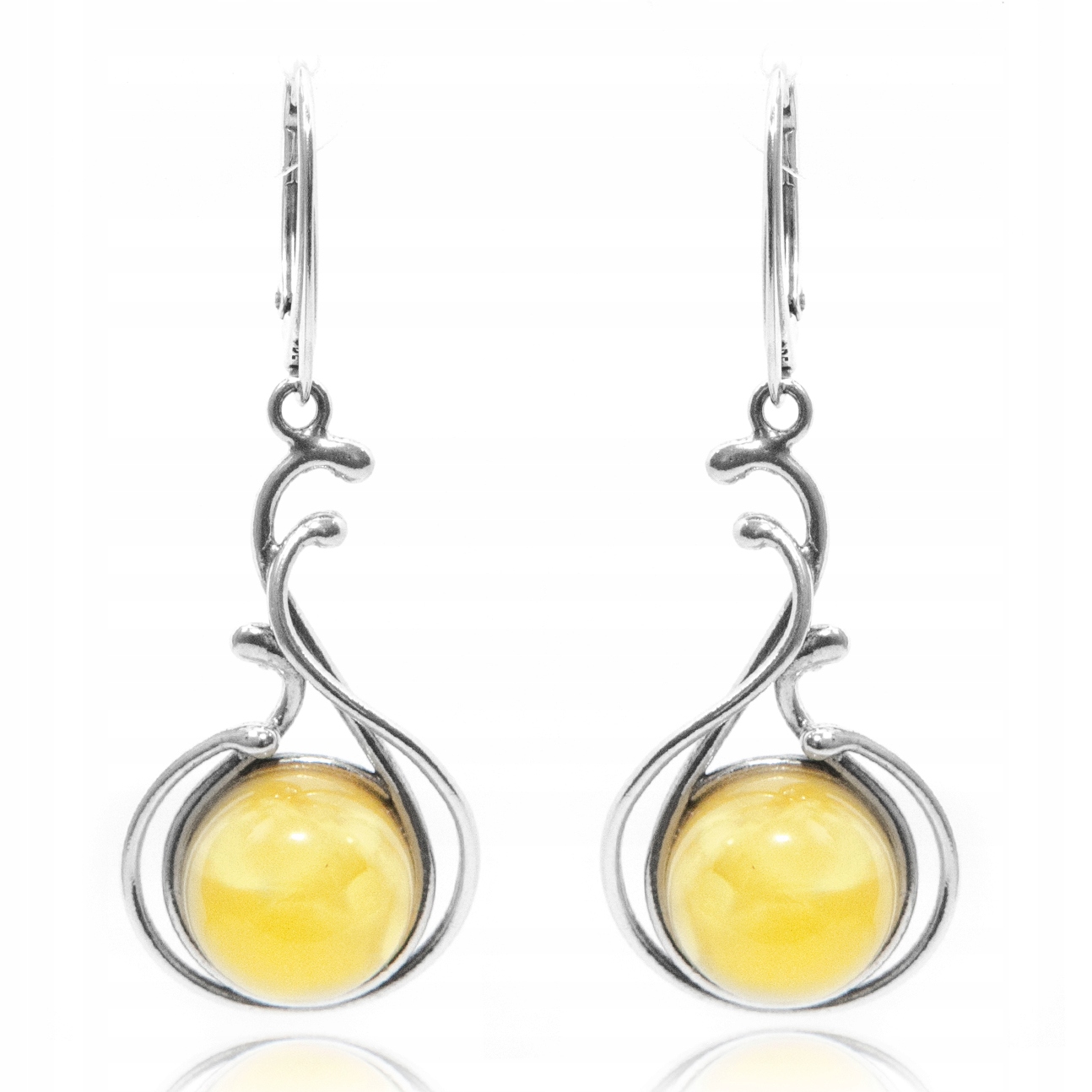 Stříbrné náušnice se žlutým jantarem stříbro 925, závěsné, elegantní amber