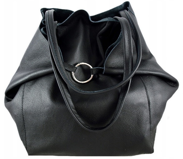 TOREBKA SKÓRZANA WOREK 2W1 SHOPPER KOSMETYCZKA Kolor okuć srebrny