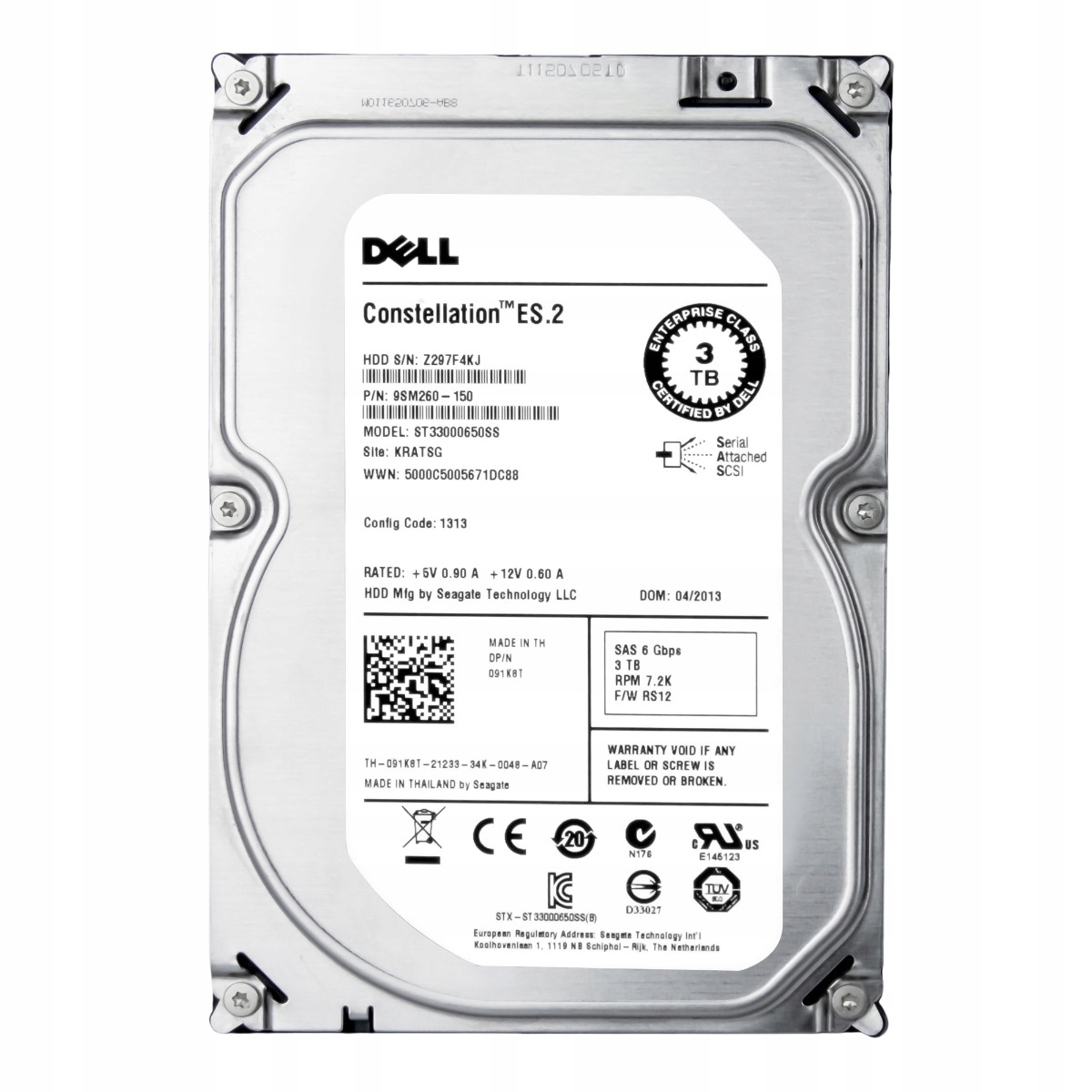 Dell 091K8T 3TB 7.2K 64MB SAS-2 3.5'' ST33000650SS