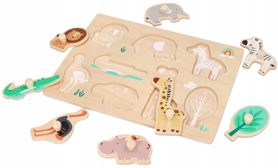 DREWNIANA Układanka Z Uchwytami ZWIERZĘTA AdamToys Rodzaj 4D