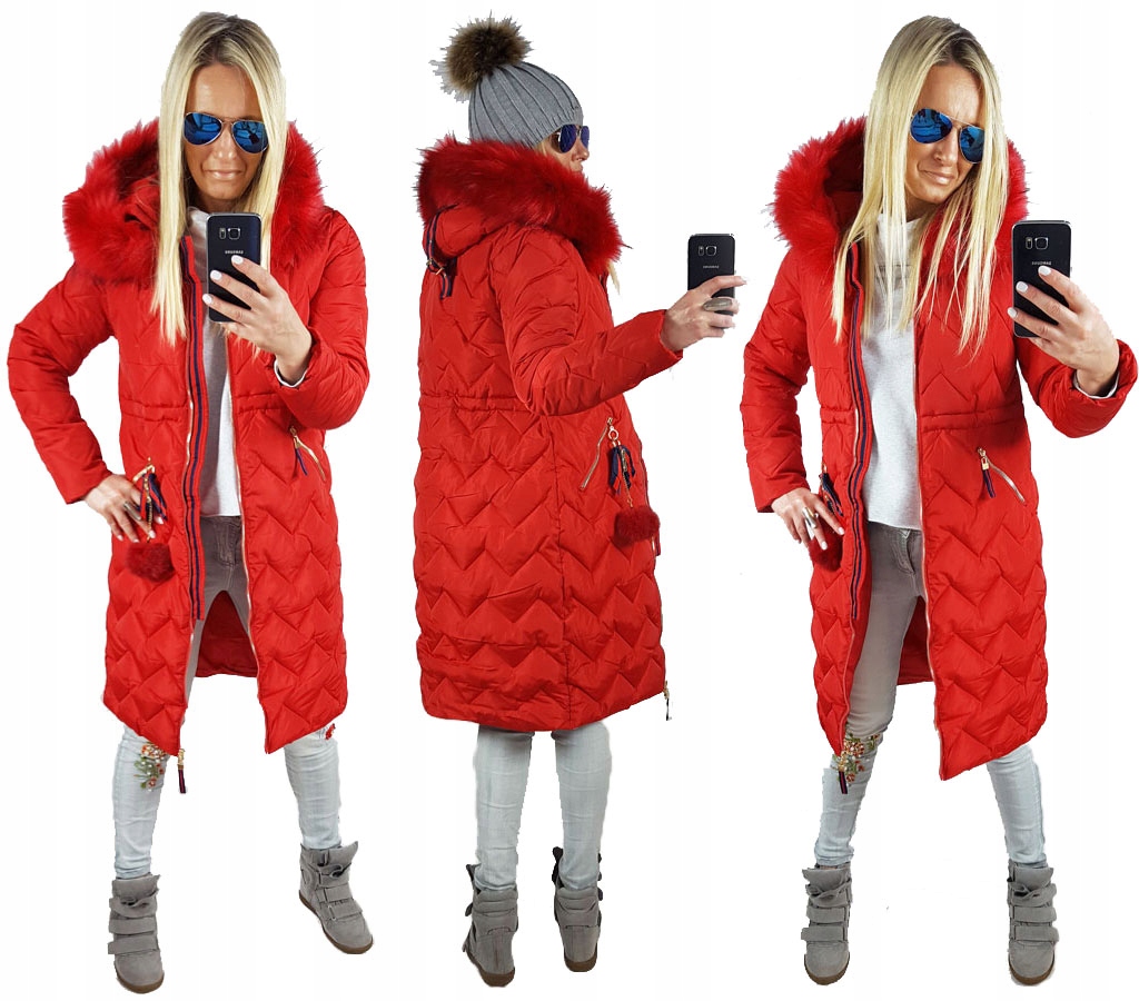 

Pikowany Długi Płaszcz Kurtka Zygzak Parka Futro S