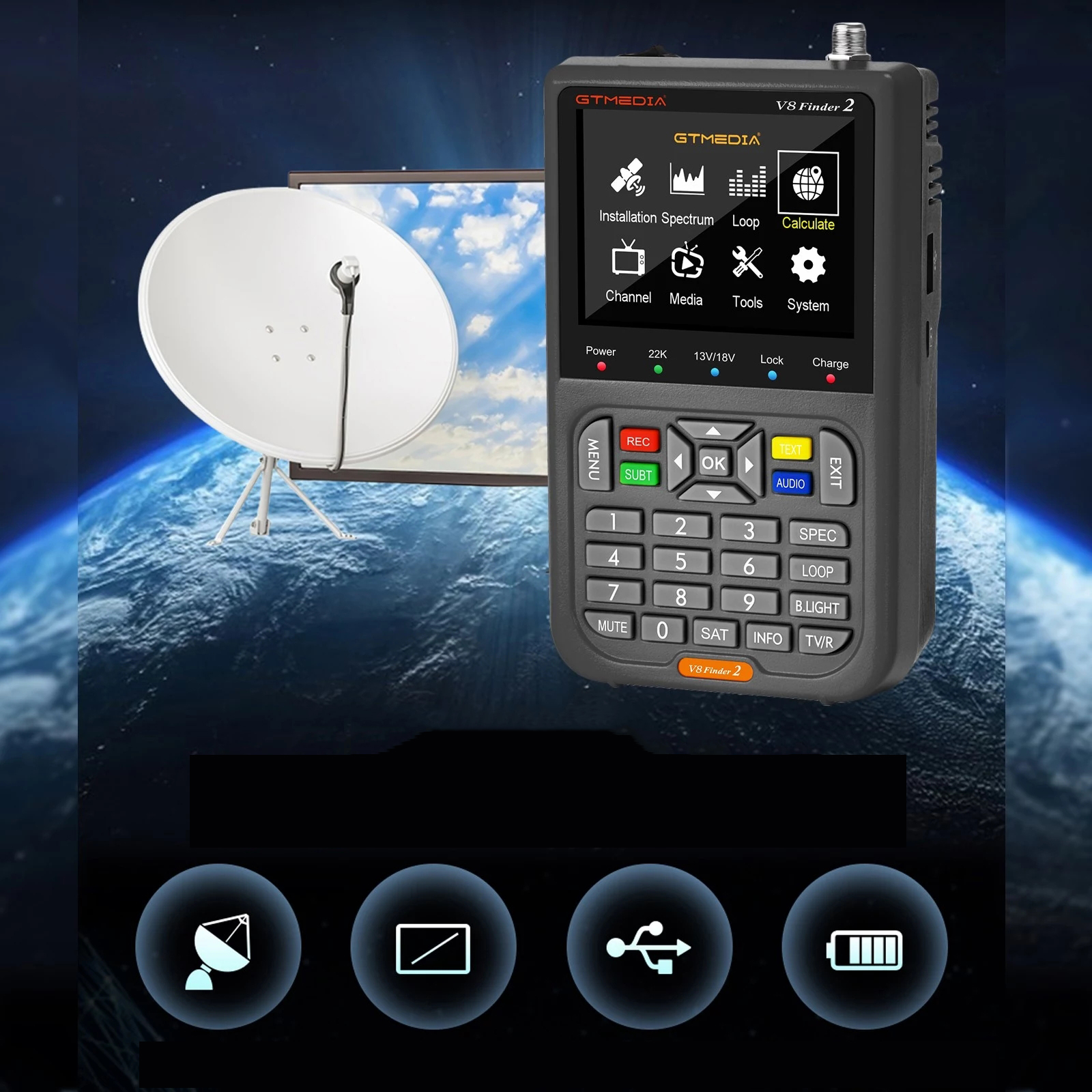 MIERNIK SYGNAŁU SATELITARNEGO V8 FINDER2 DVB-S2X Marka Bedee