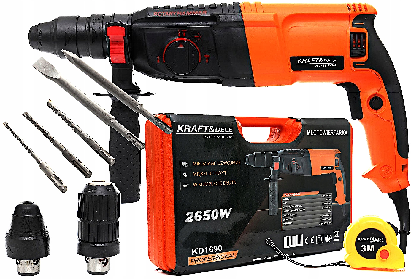 Vrtací kladivo Sds Plus 2650 W Kraft&Dele KD1690