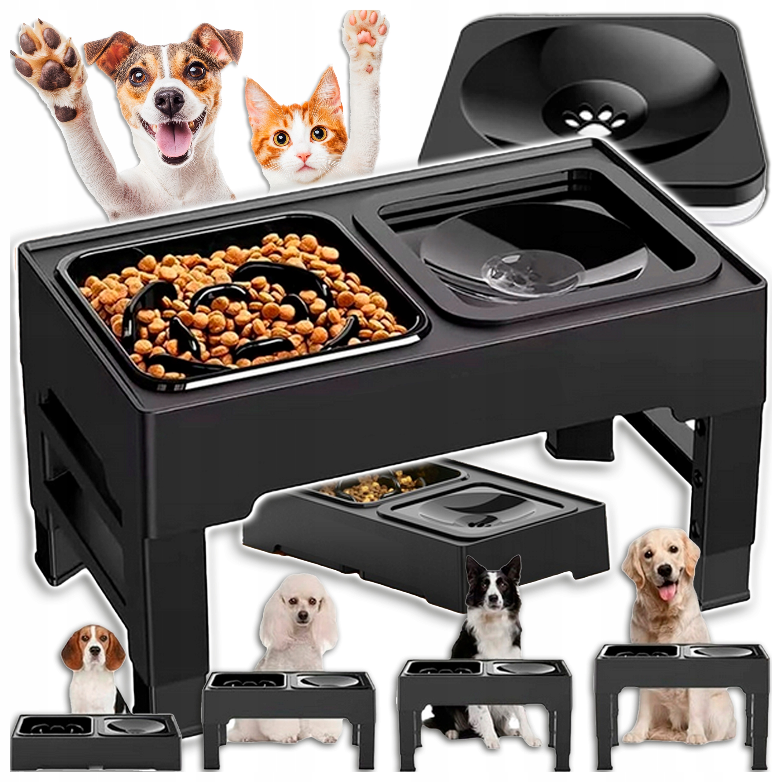 Levně Miska Pro Psa Nechlapící, Zpomalující, Nastavitelná Výška Pro Kočky Velká