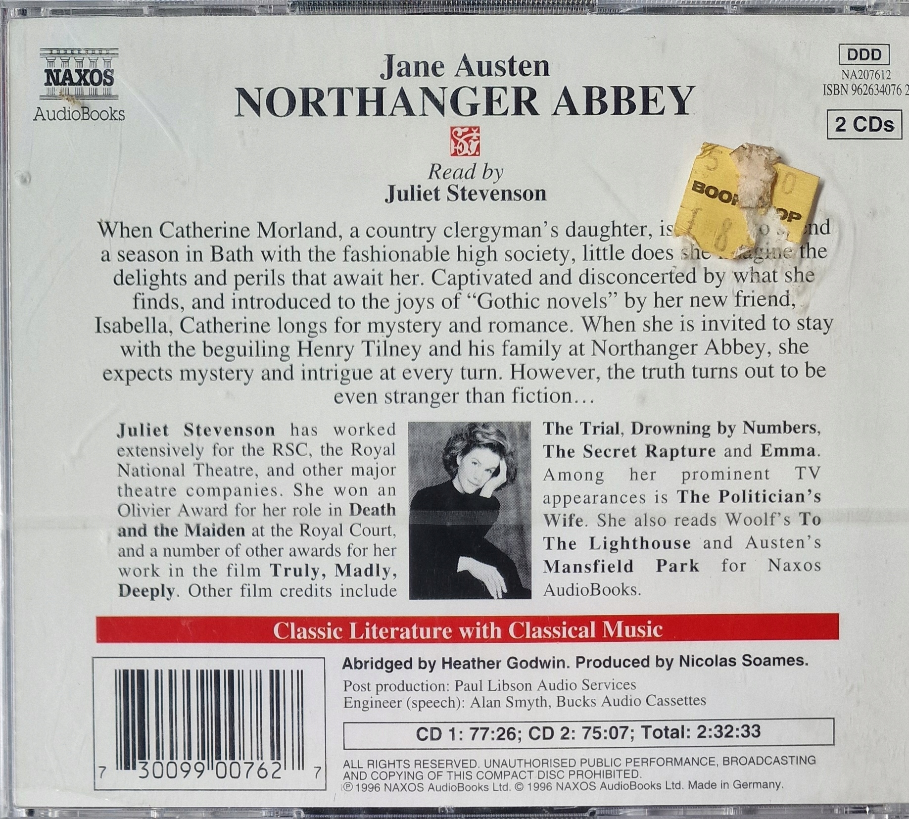 Jane Austen Northanger Abbey Audiobook w języku angielskim Nowa 2x CD Irl ISBN 3098145450030