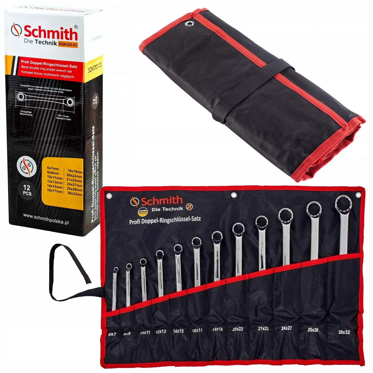 Schmith Klucze oczkowe wygięte odgięte zestaw kluczy 12 szt. etui SQKOO-01