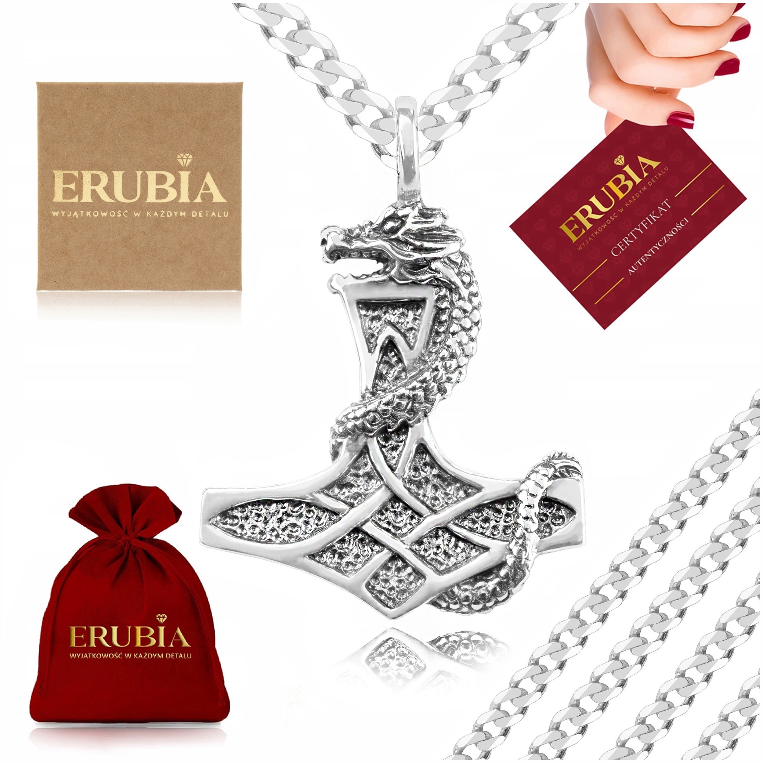 Stříbrný Řetízek Pancr 925 Přívěsek Kladivo Thor Pro Muže 65 CM 4,5 MM