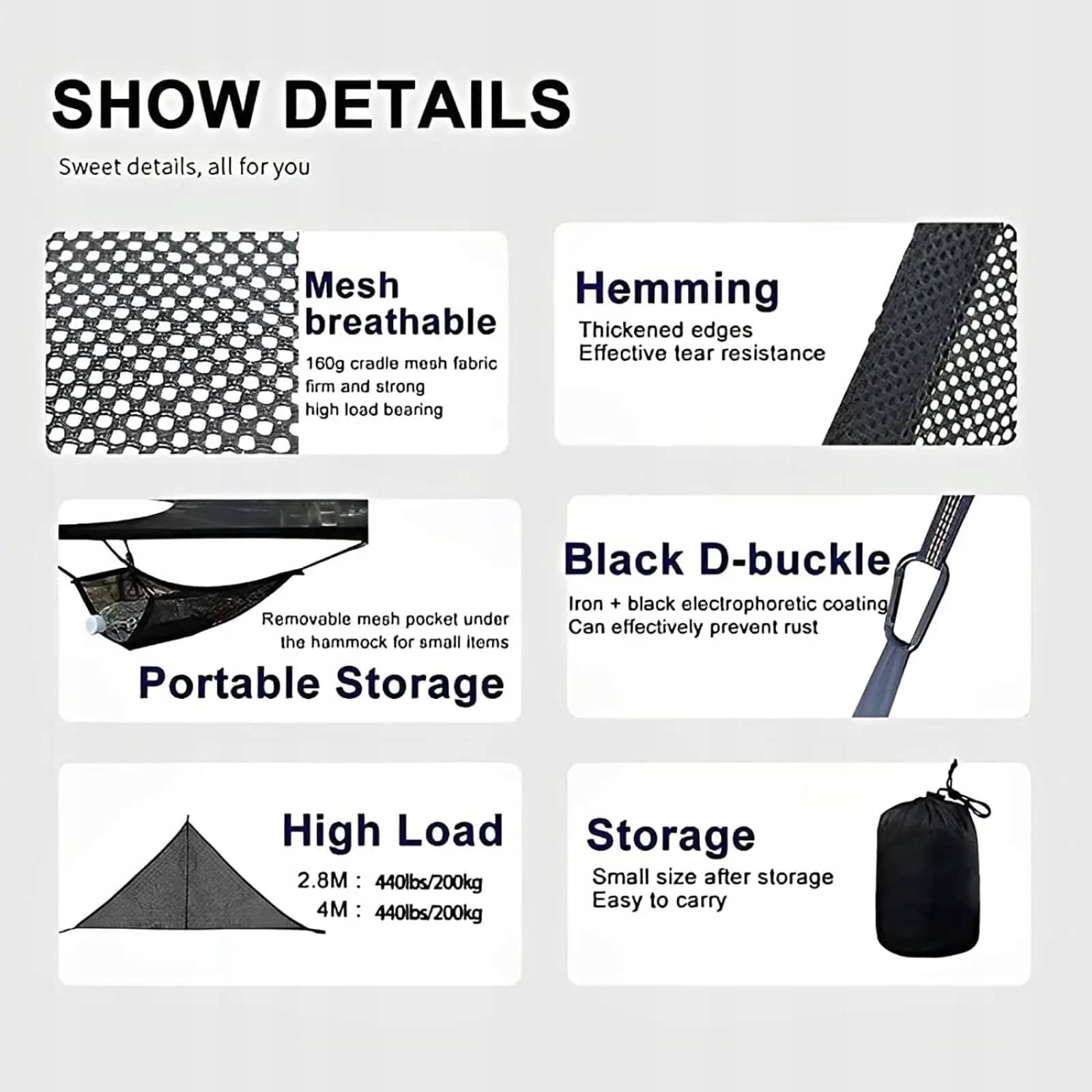 Powietrzny trójkątny hamak czarny 4*4*4m Model SP20078B-S