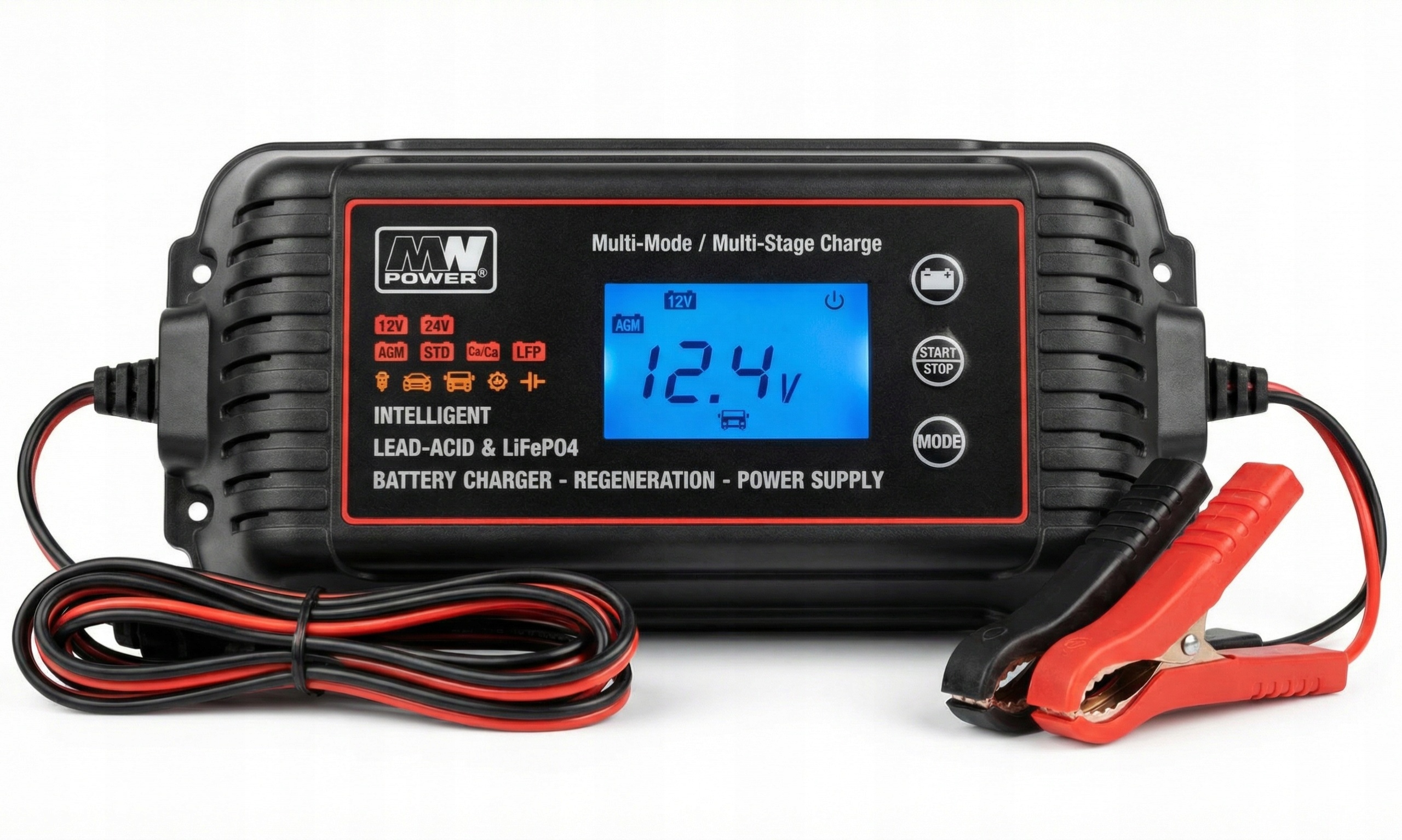 Nabíječka MW-SC10E Mw Power Pro Akumulátor Agm Gel LiFePO4 LCD 24V 12V 10A