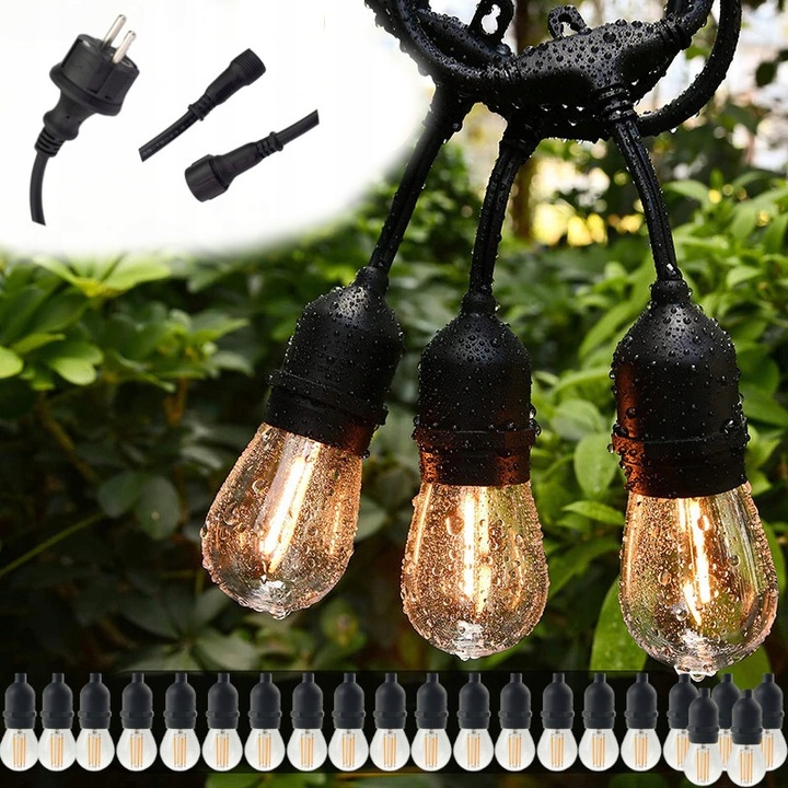 GIRLANDA ZEWNETRZNA 20M + 20 ŻARÓWEK LED FILAMENT 1W Długość 2000 cm