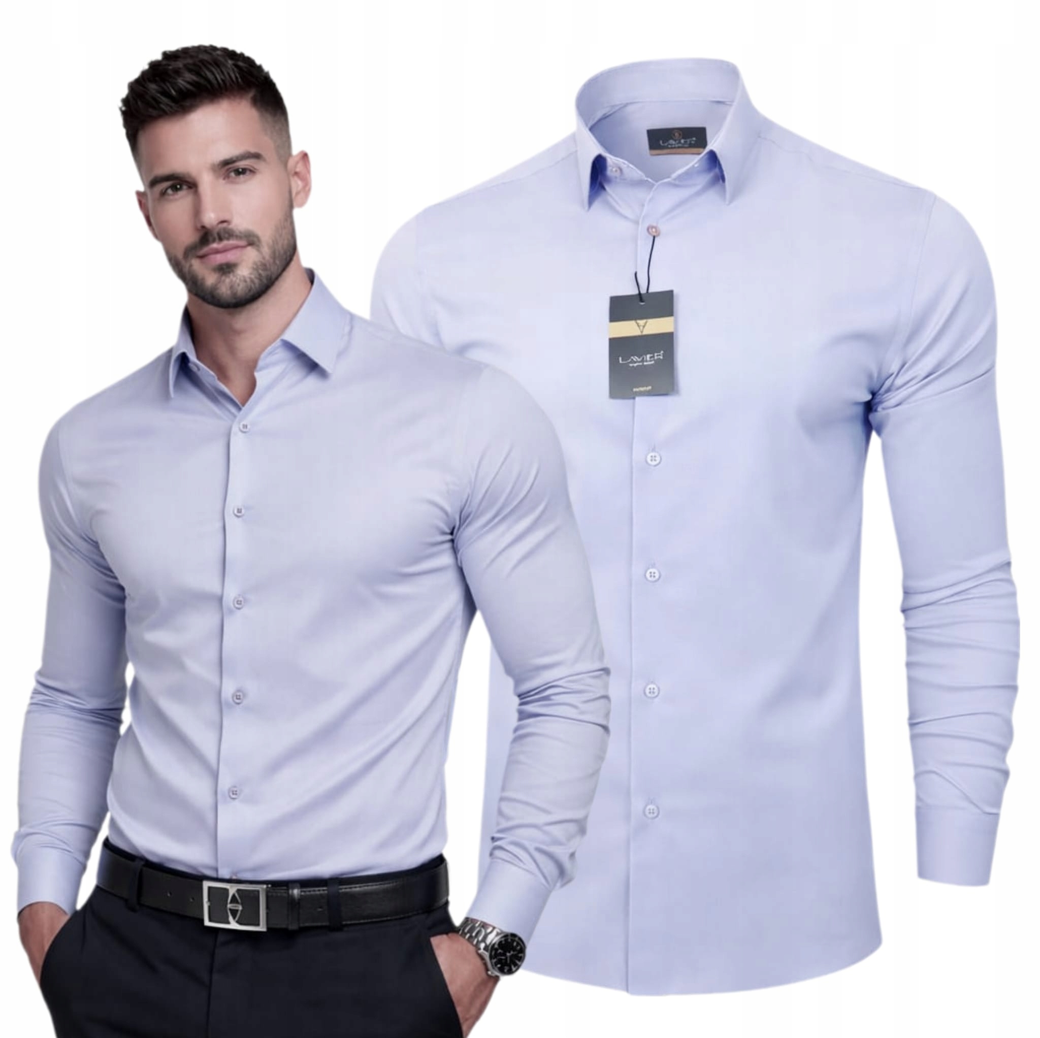 Pánská košile Lila hladká Lavier – elegantní, Slim Fit, bavlněná, velikost M