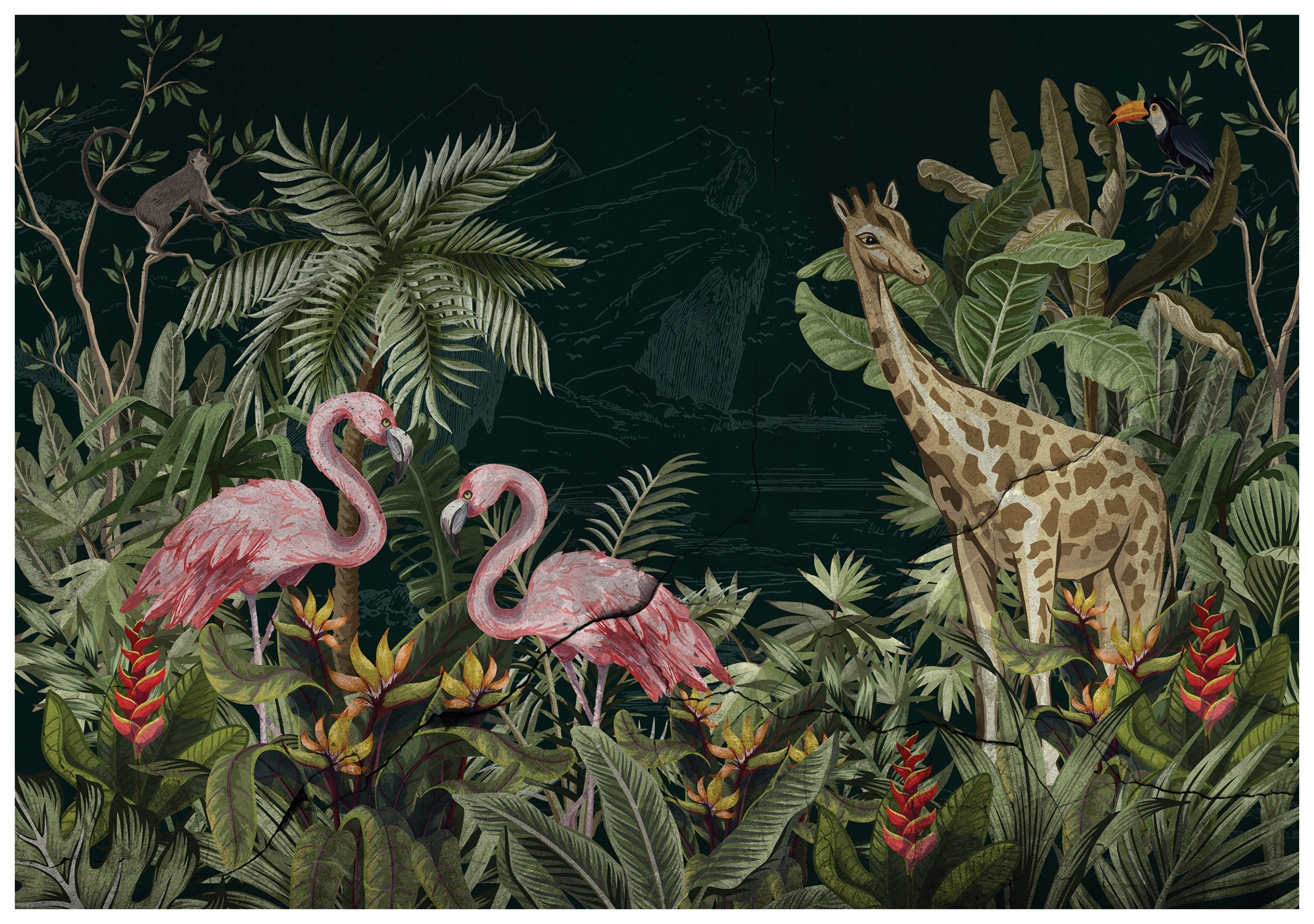 Fototapeta Plameňáci Žirafa Tukan v tropech Exotika 400x280 lepidlo