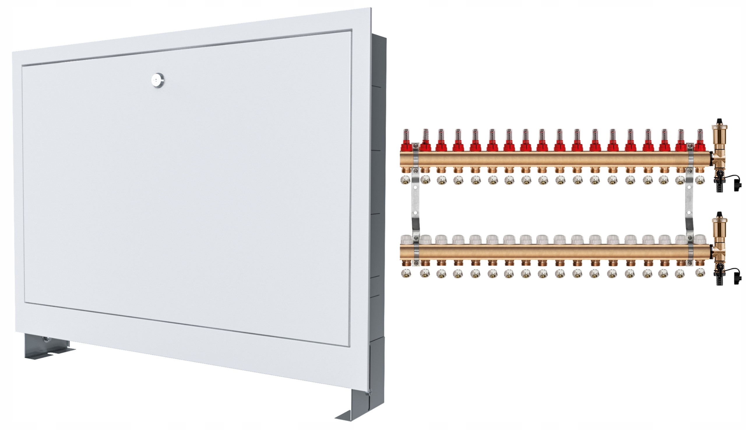 Mosazný Rozdělovač 18 Sekcí Spojky Podomítková Skříňka