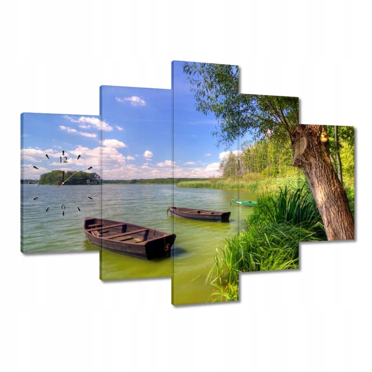 Nástenné hodiny 150x105 Jazero Loďky Krajina