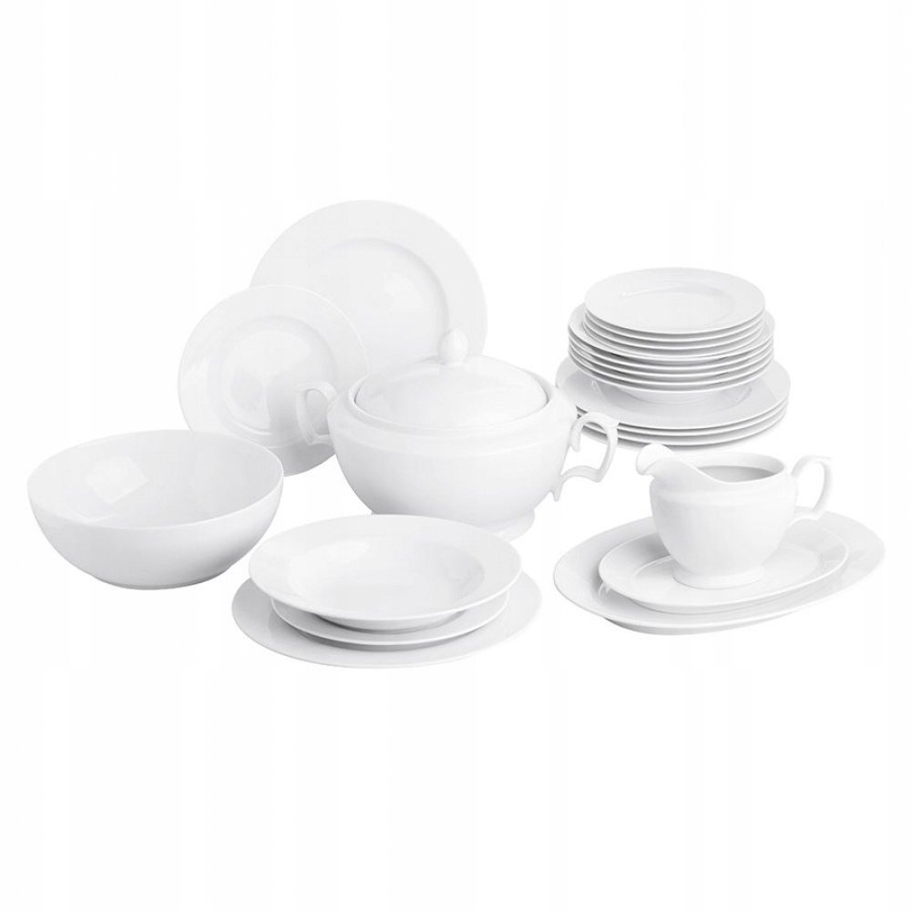 Serwis Obiadowy na 6 Osób Porcelanowy biały 24 el