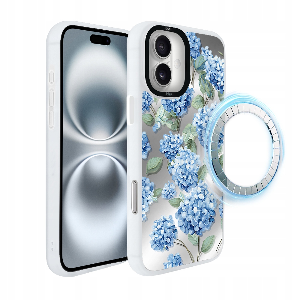 Pouzdro pro iPhone 16 Ibizu DropGuard Matt s MagSafe, Hortenzie, bílé