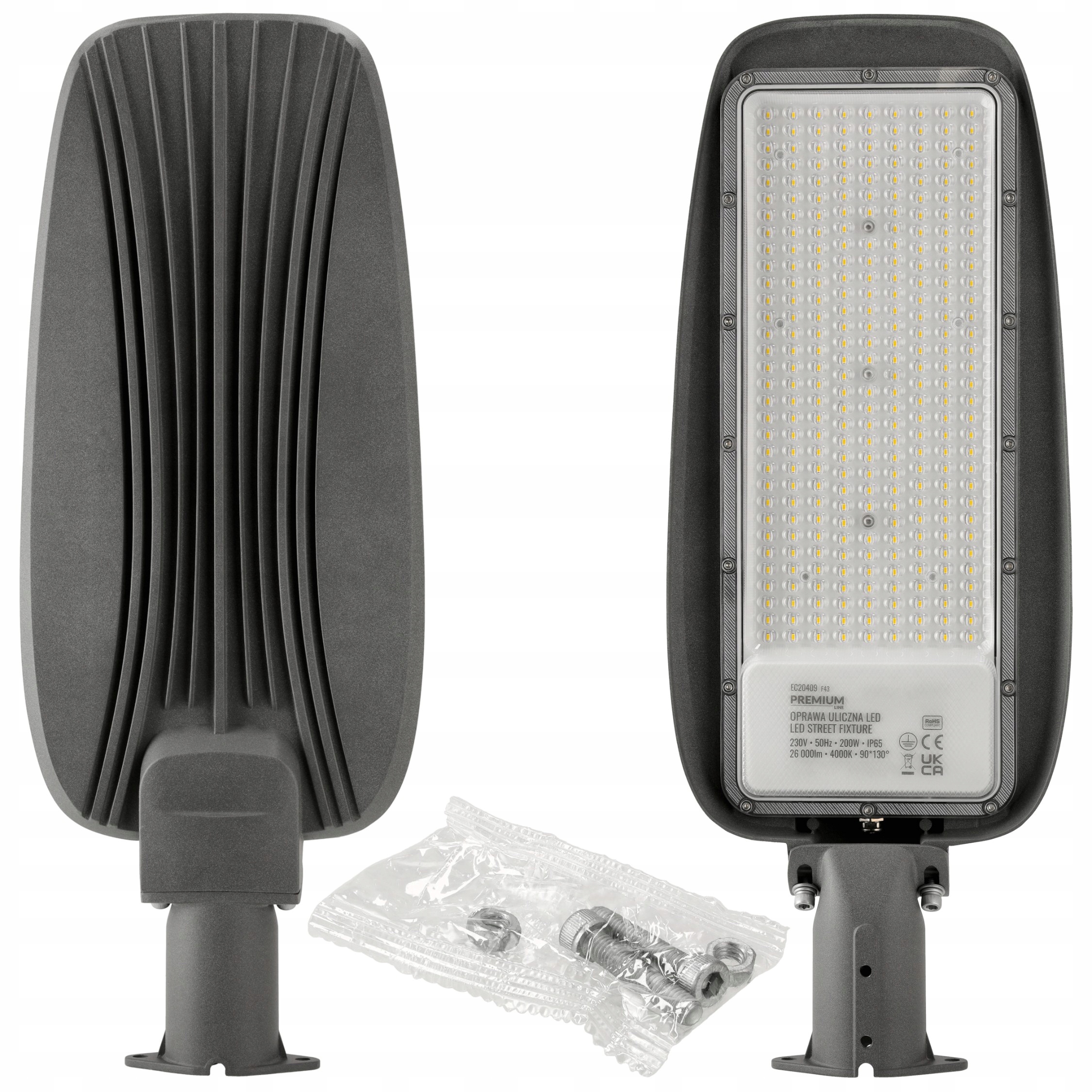 Led pouličná lampa 200W 26000lm vodotesná IP65 hliníková 6500K